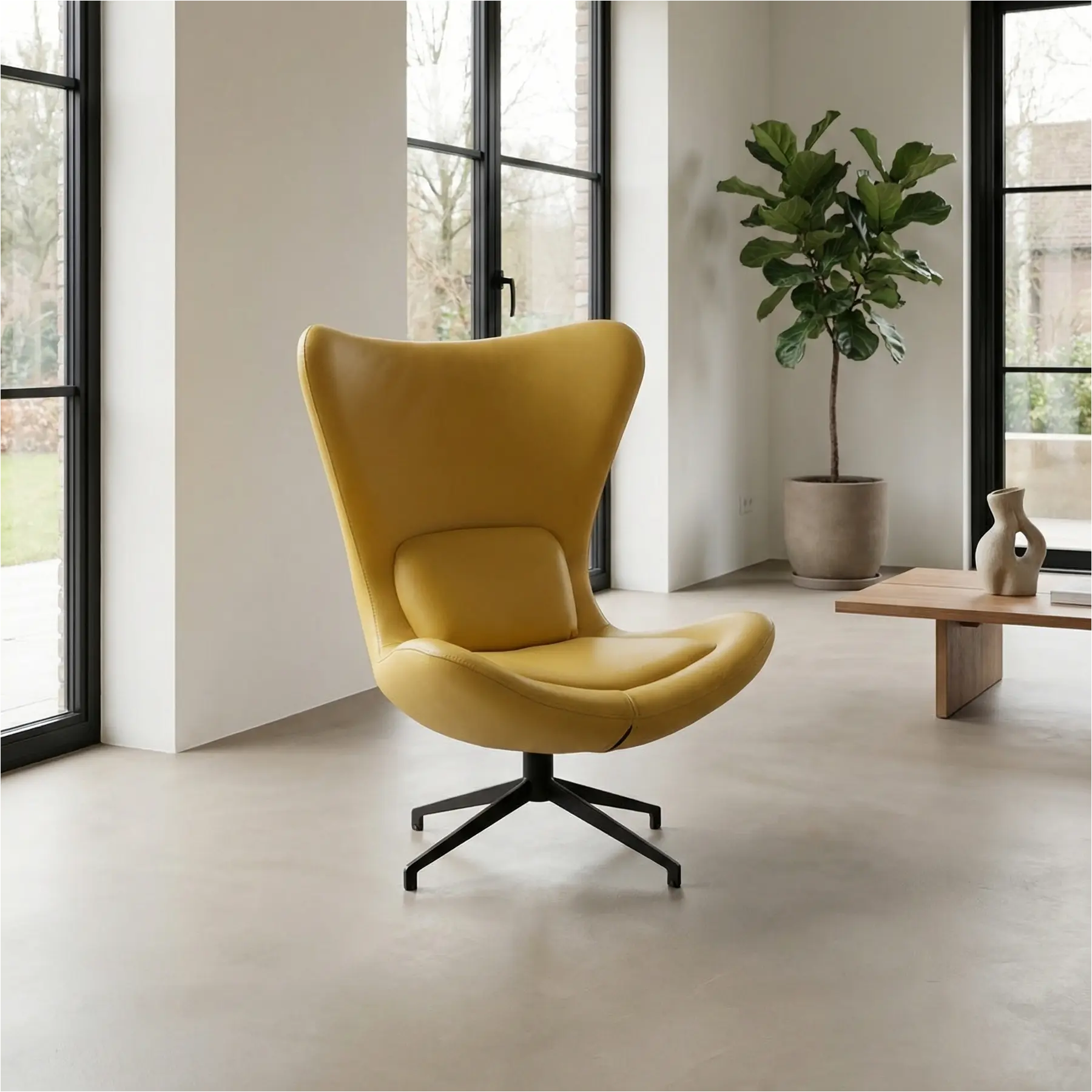 afbeelding van Leren draaifauteuil Soul - Toledo Giallo (geel) - Stervoet zwart