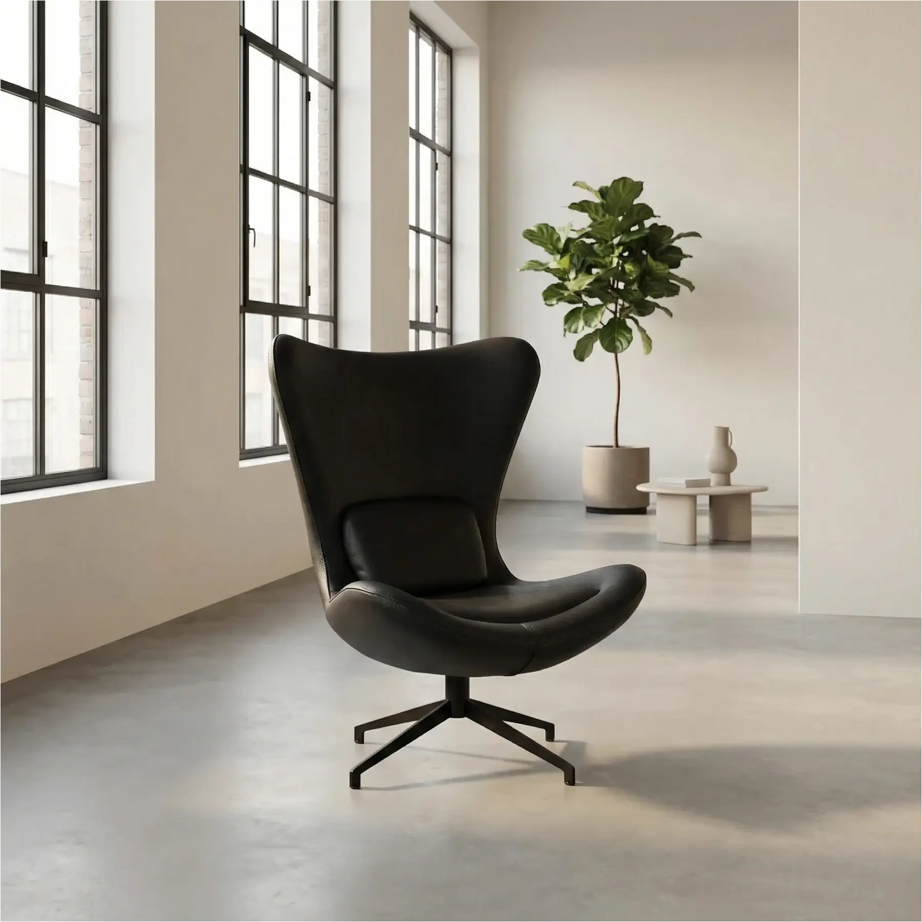 afbeelding van Leren draaifauteuil Soul - Toledo Nero (zwart) - Stervoet zwart