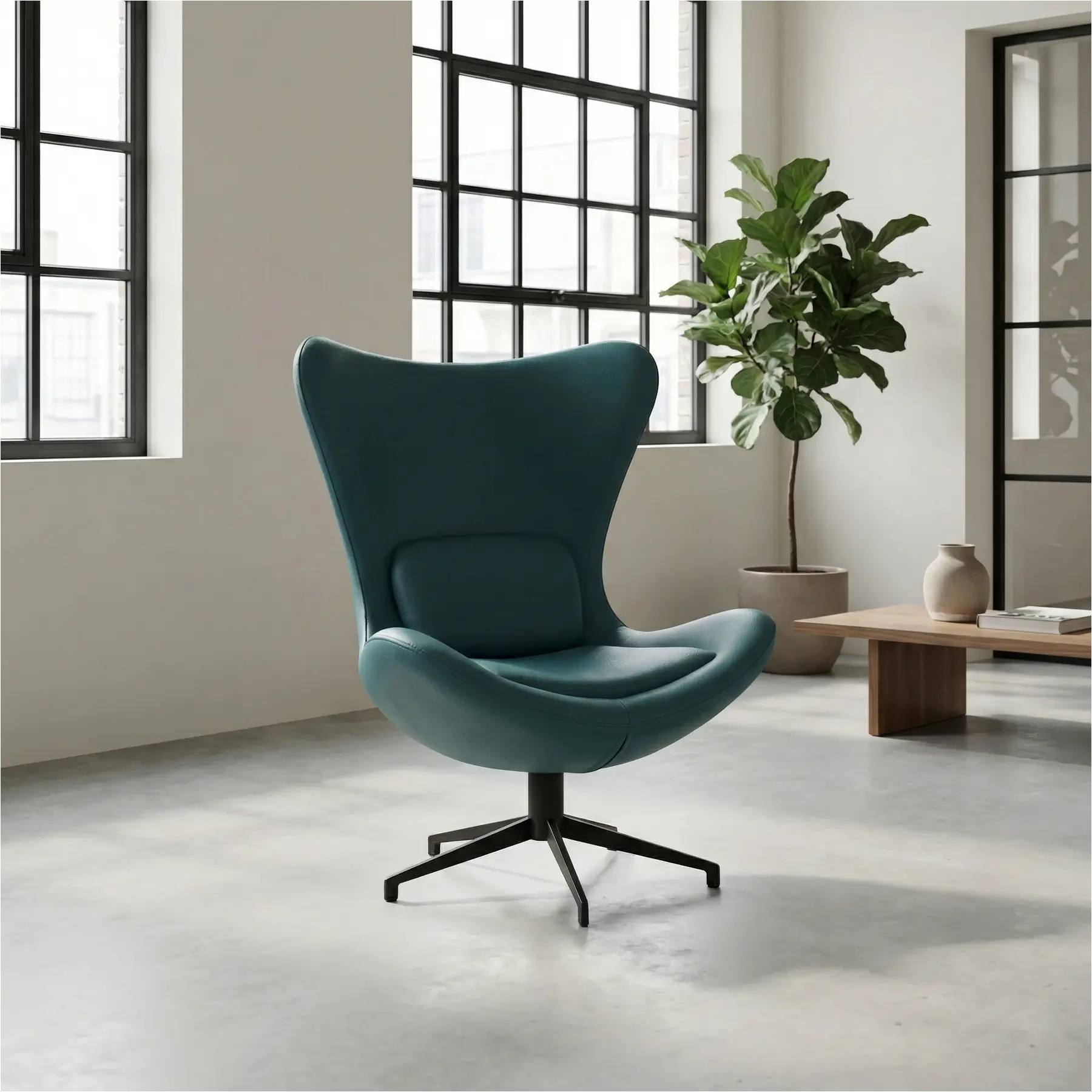 afbeelding van Leren draaifauteuil Soul - Toledo Turquoise (blauw) - Stervoet zwart