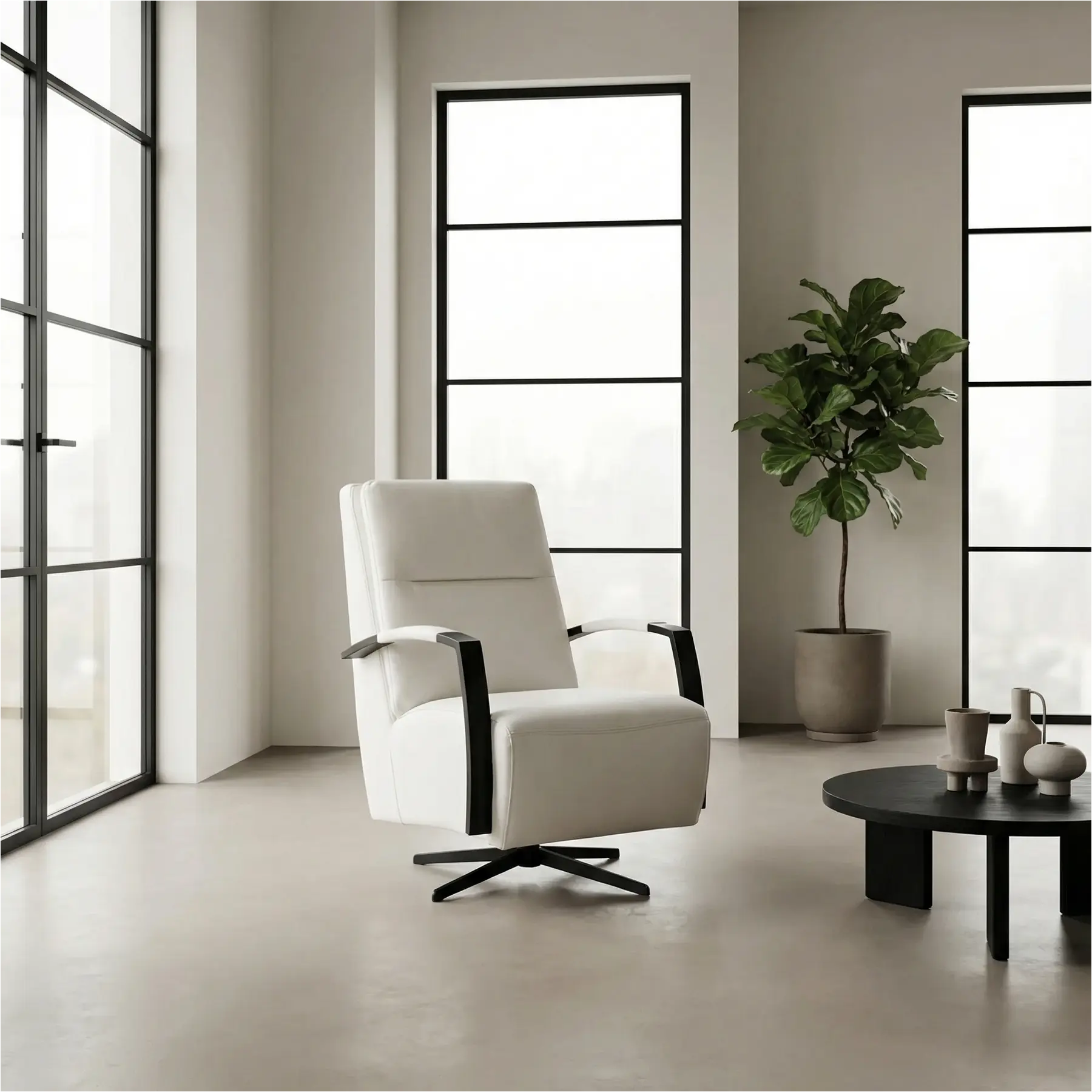 afbeelding van Leren draaifauteuil Award - Hermes Bianco (gebroken wit) - Stervoet zwart