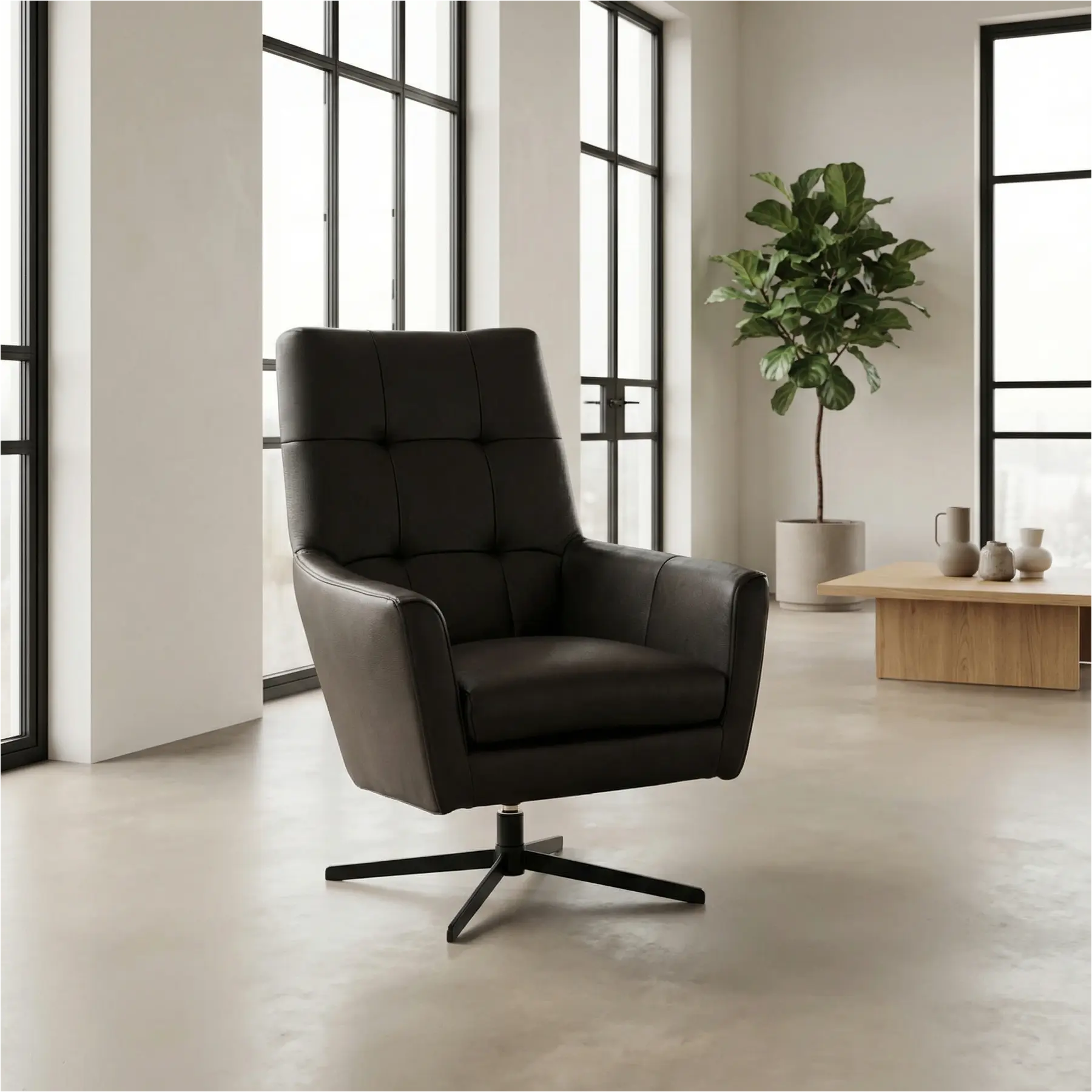afbeelding van Leren draaifauteuil Central - Granada Graphite (donkergrijs)