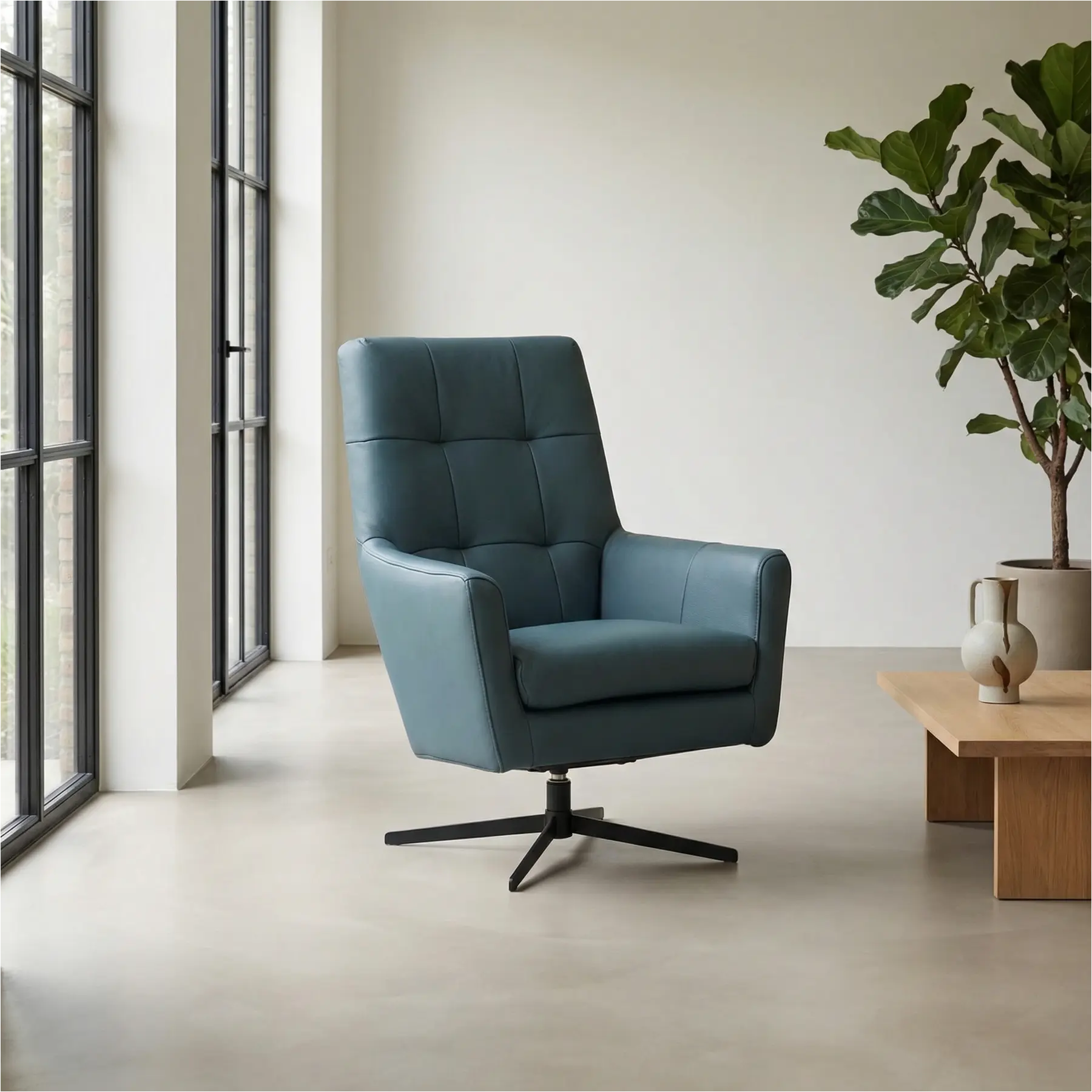 afbeelding van Leren draaifauteuil Central - Toledo Whale (blauw/grijs)