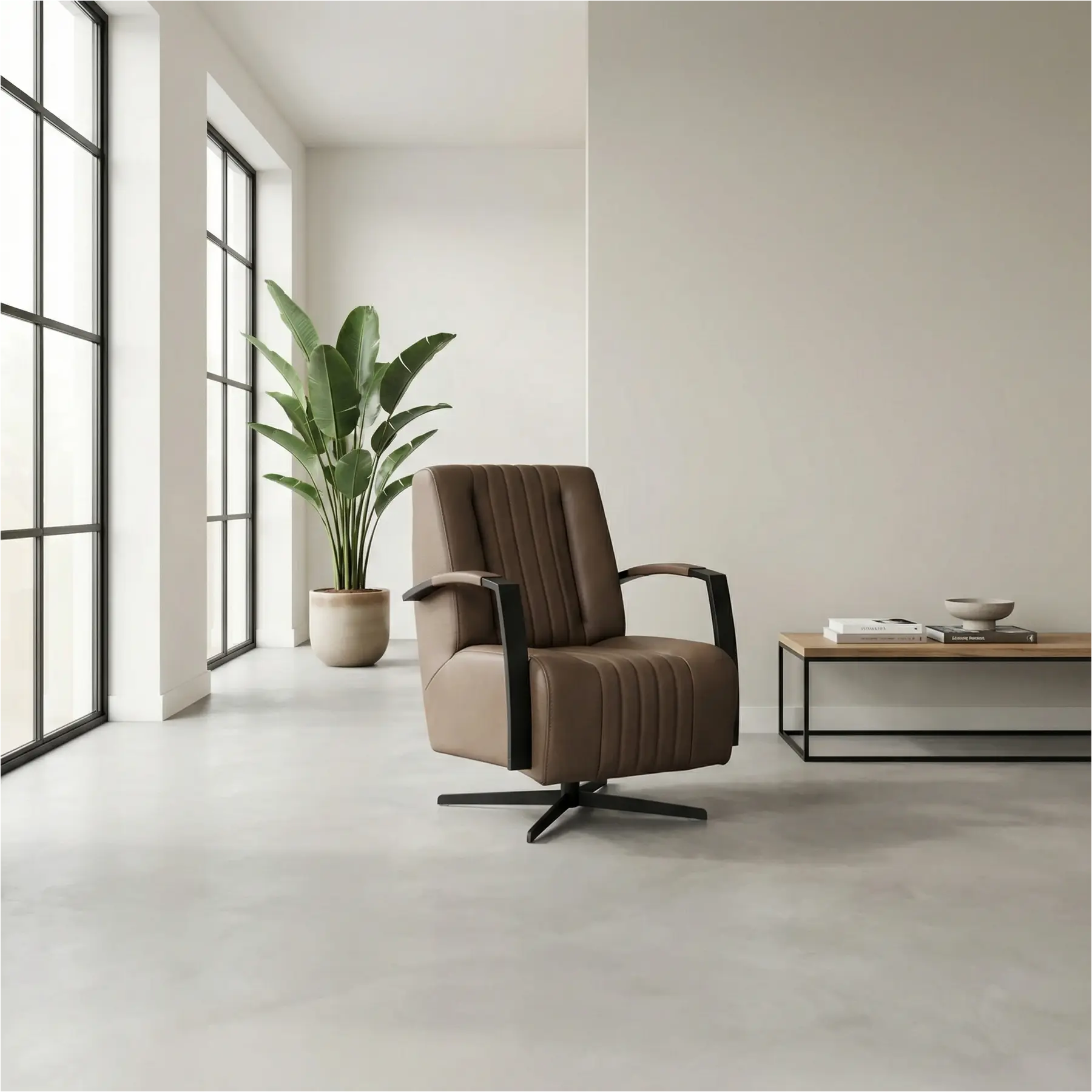 afbeelding van Leren draaifauteuil Galaxy - Hermes Lever (bruin) - Stervoet zwart