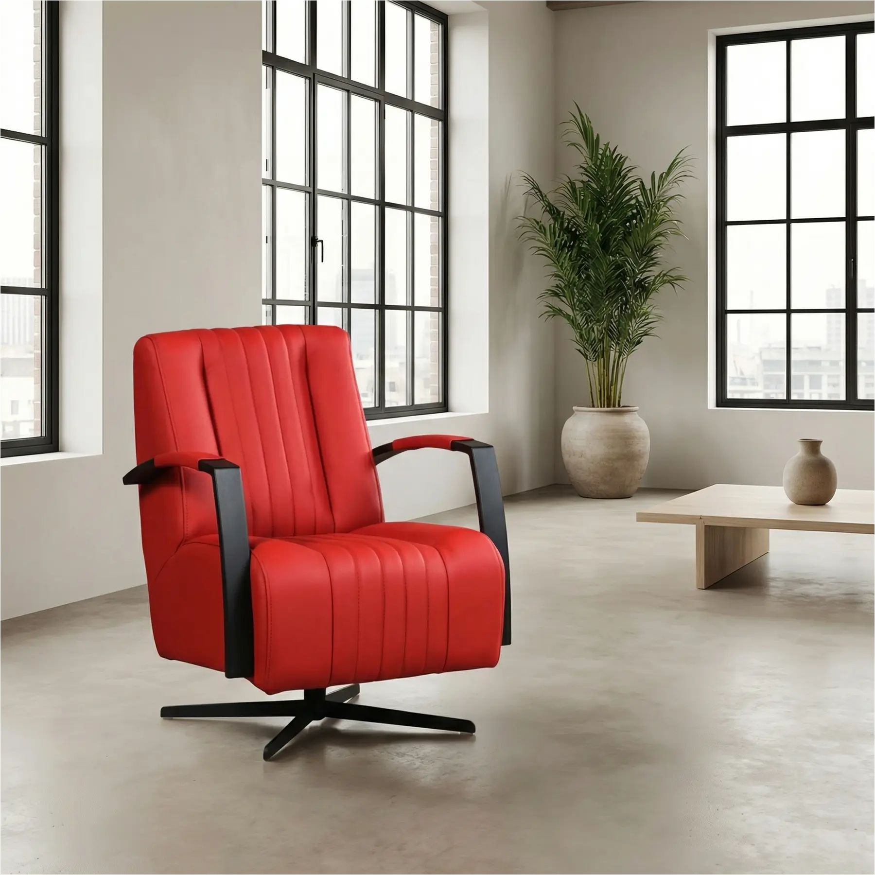 afbeelding van Leren draaifauteuil Galaxy - Toledo Ducati (rood) - Stervoet zwart