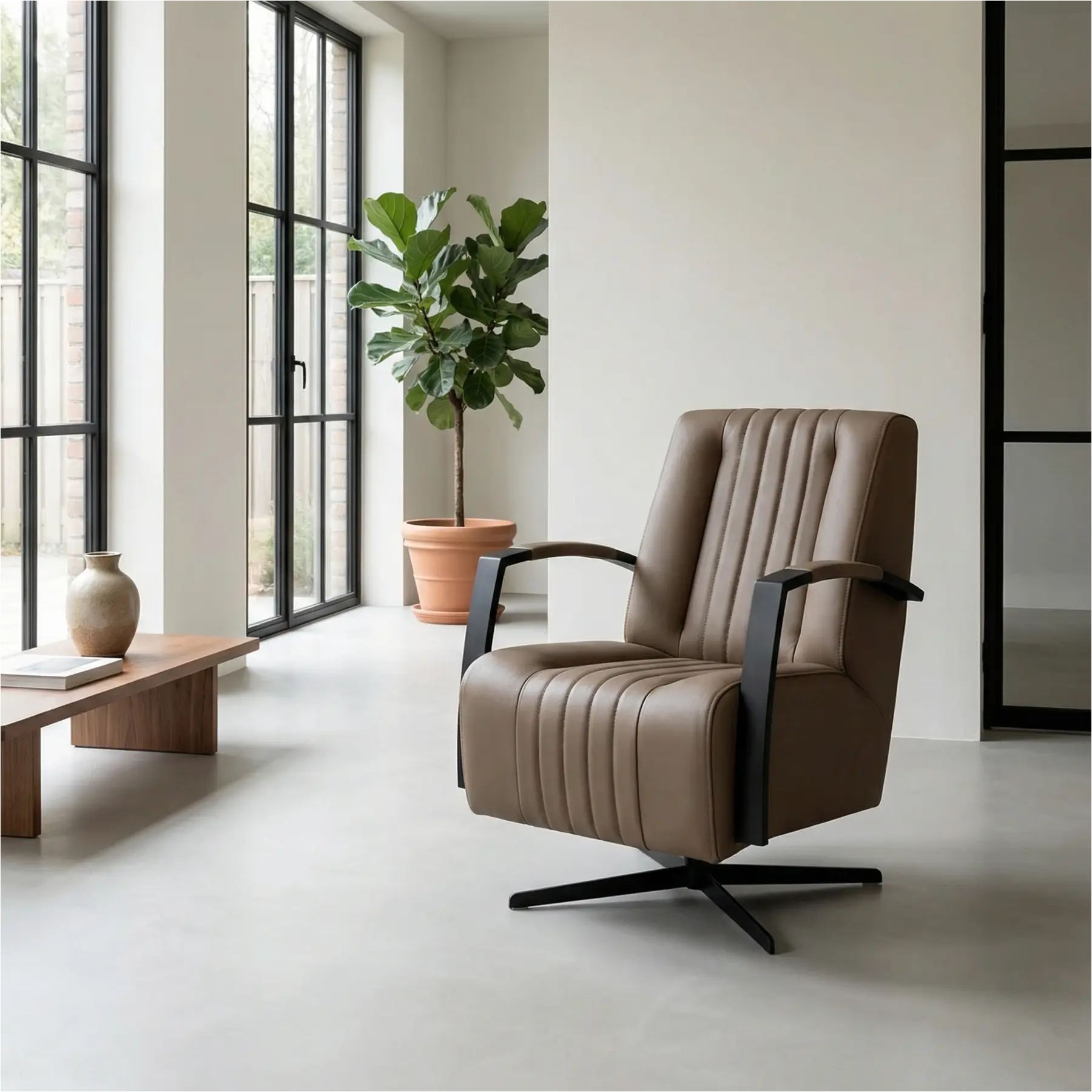 afbeelding van Leren draaifauteuil Galaxy - Toledo Lever (bruin) - Stervoet zwart