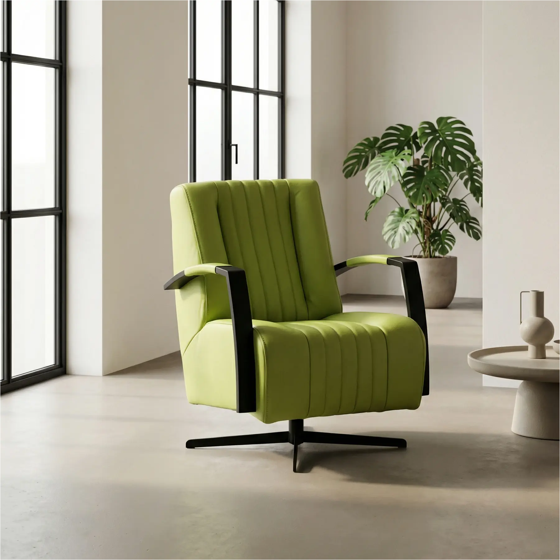afbeelding van Leren draaifauteuil Galaxy - Toledo Lime (felgroen) - Stervoet zwart