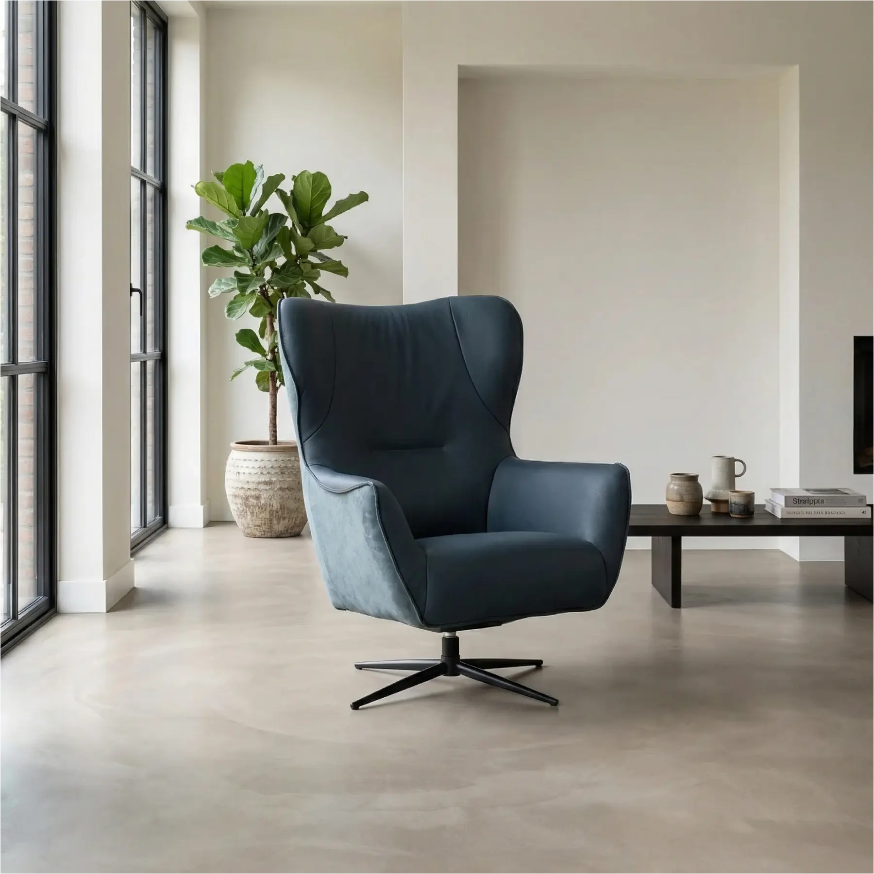 afbeelding van Leren draaifauteuil Leaf