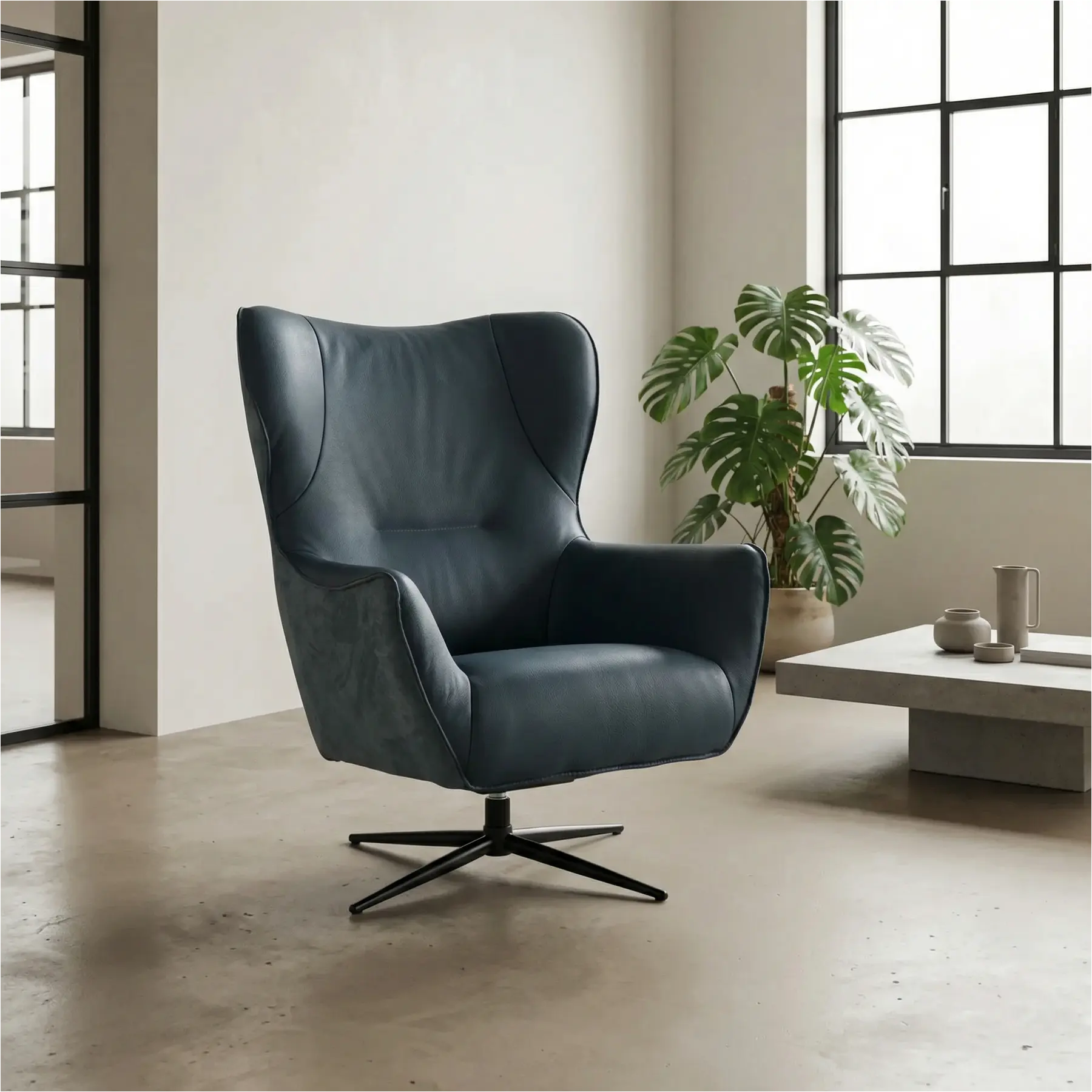 afbeelding van Leren draaifauteuil Leaf Duo