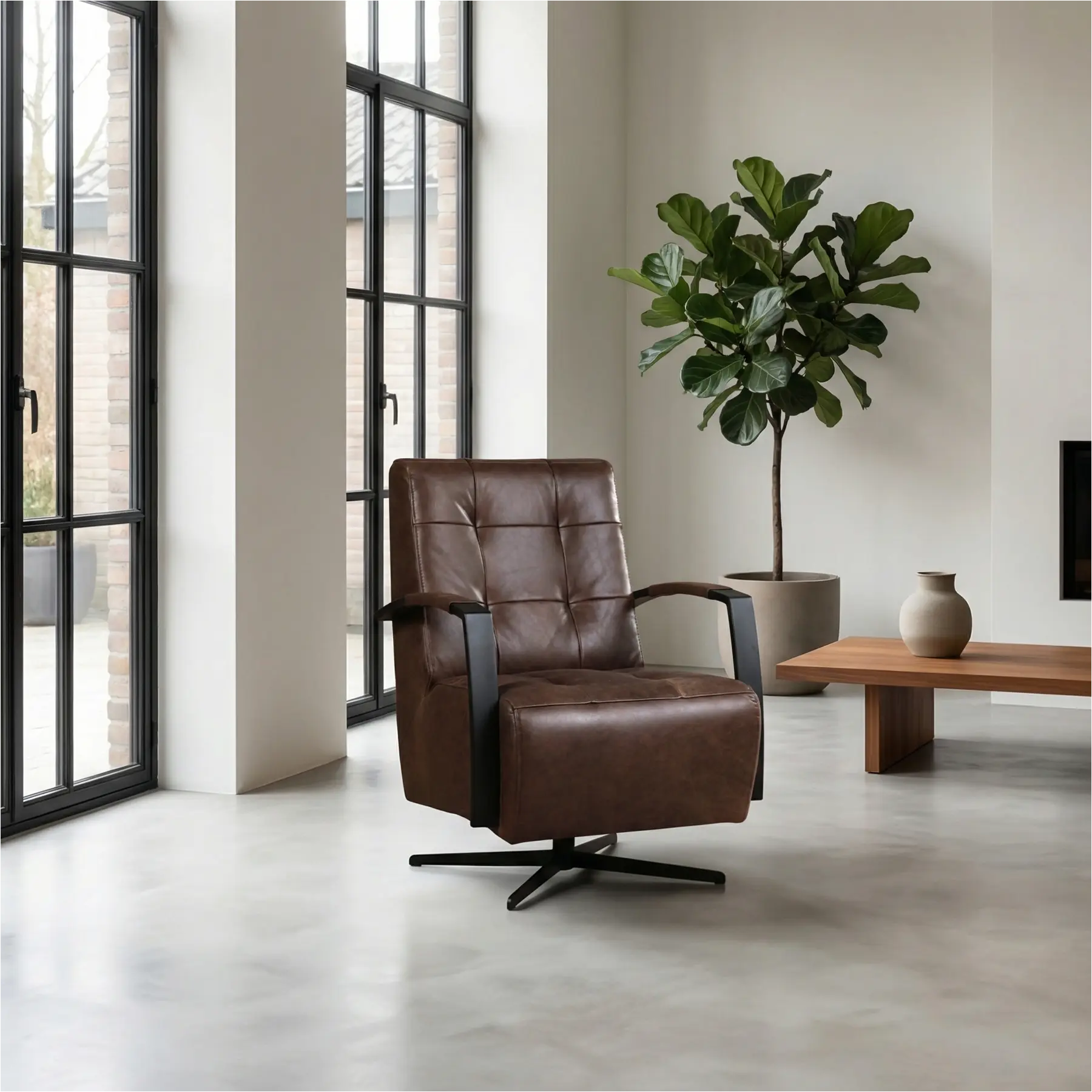 afbeelding van Leren draaifauteuil Mind - Vintage Brown (bruin) - Stervoet zwart