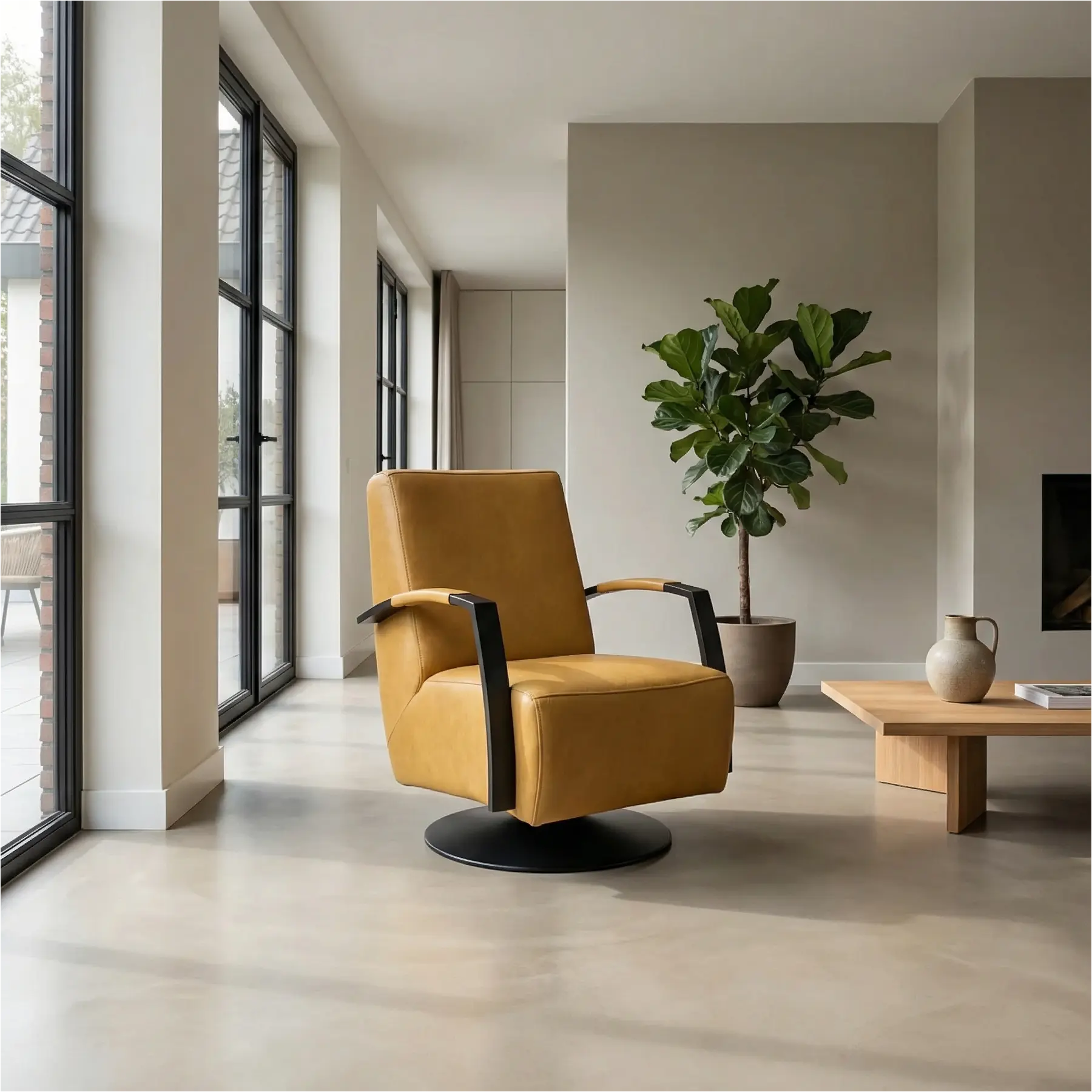 afbeelding van Leren draaifauteuil Mood