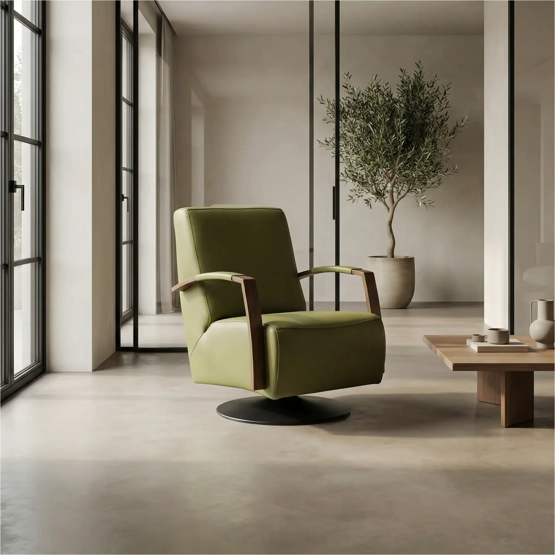 afbeelding van Leren draaifauteuil Mood - Toledo Apple Green (groen) - Schotelvoet zwart