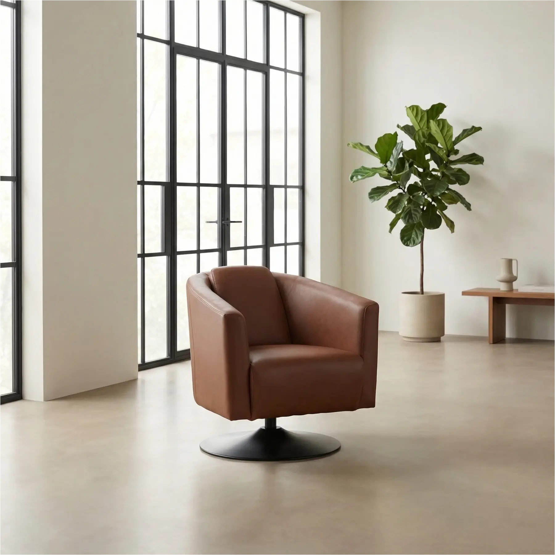 afbeelding van Leren draaifauteuil Press