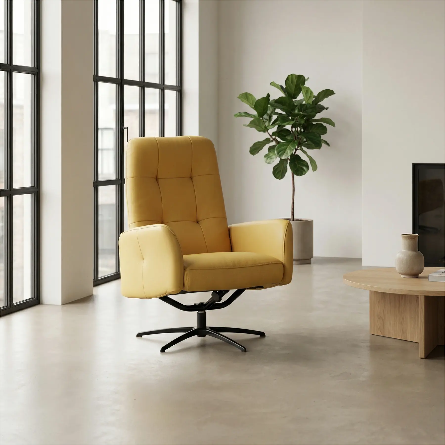 afbeelding van Leren draaifauteuil Pulse - Toledo Giallo (geel) - Stervoet zwart