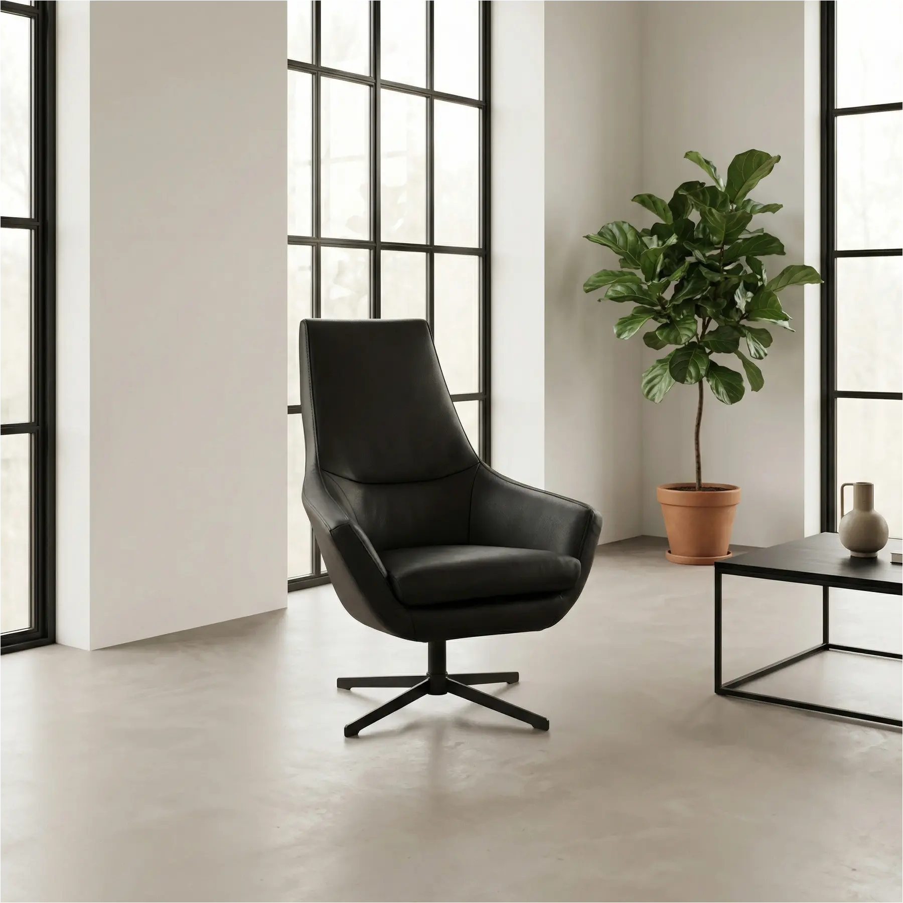 afbeelding van Leren draaifauteuil Treat - Toledo Nero (zwart)