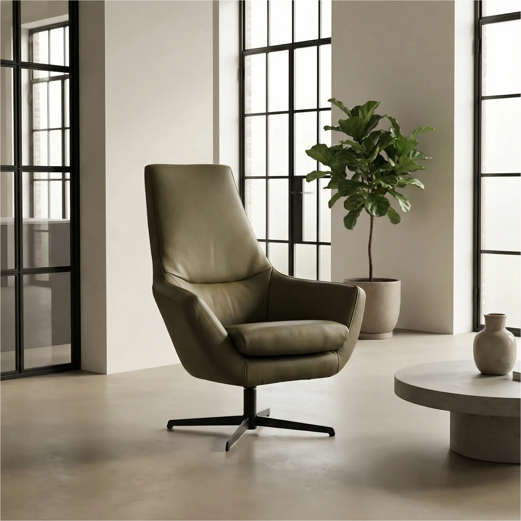 afbeelding van Leren draaifauteuil Treat - Toledo Olive (olijf/goen)