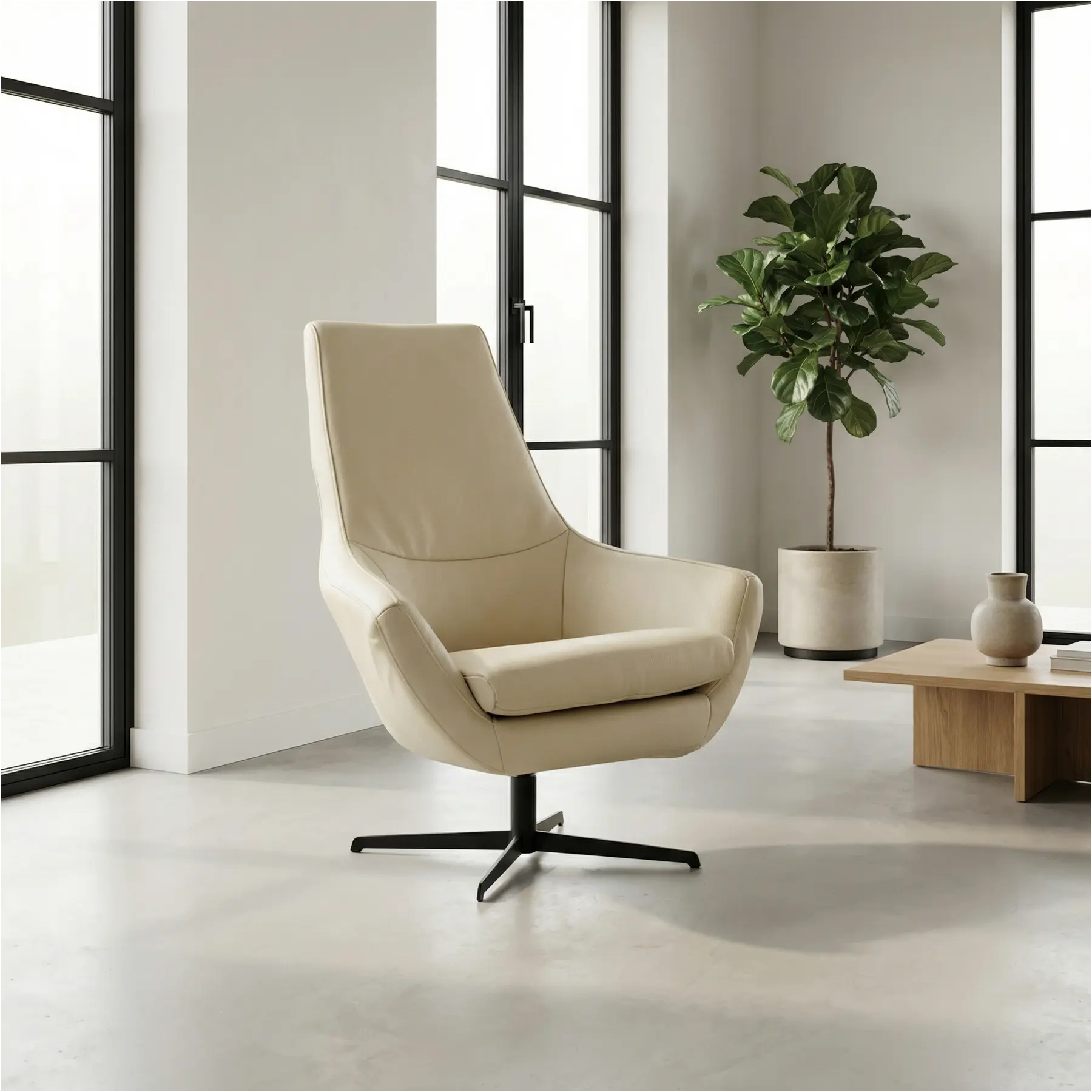 afbeelding van Leren draaifauteuil Treat - Toledo Polar (crème)