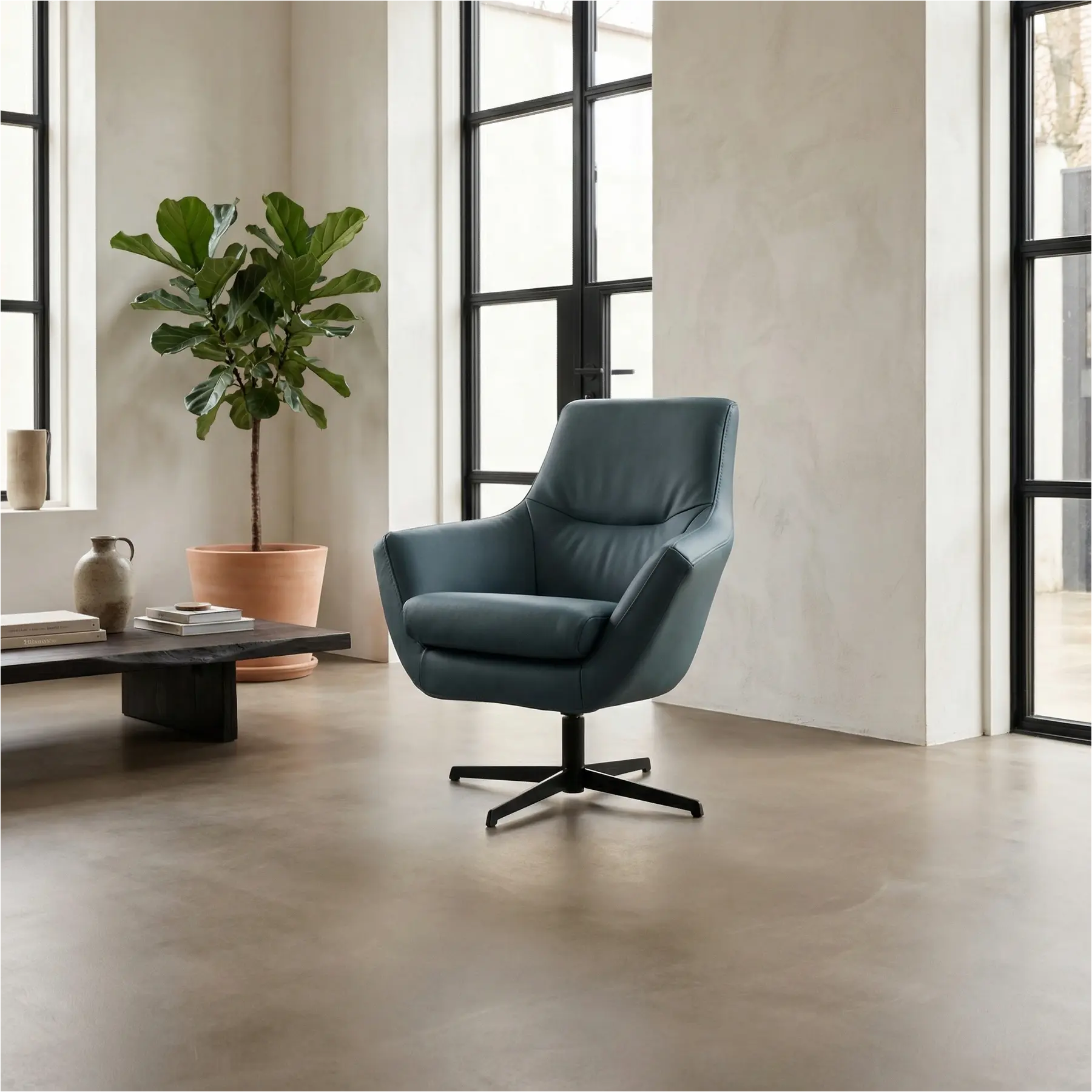 afbeelding van Leren draaifauteuil Wing
