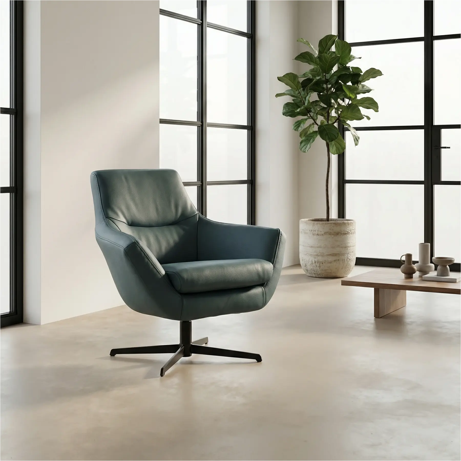 afbeelding van Leren draaifauteuil Wing - Toledo Whale (blauw/grijs)