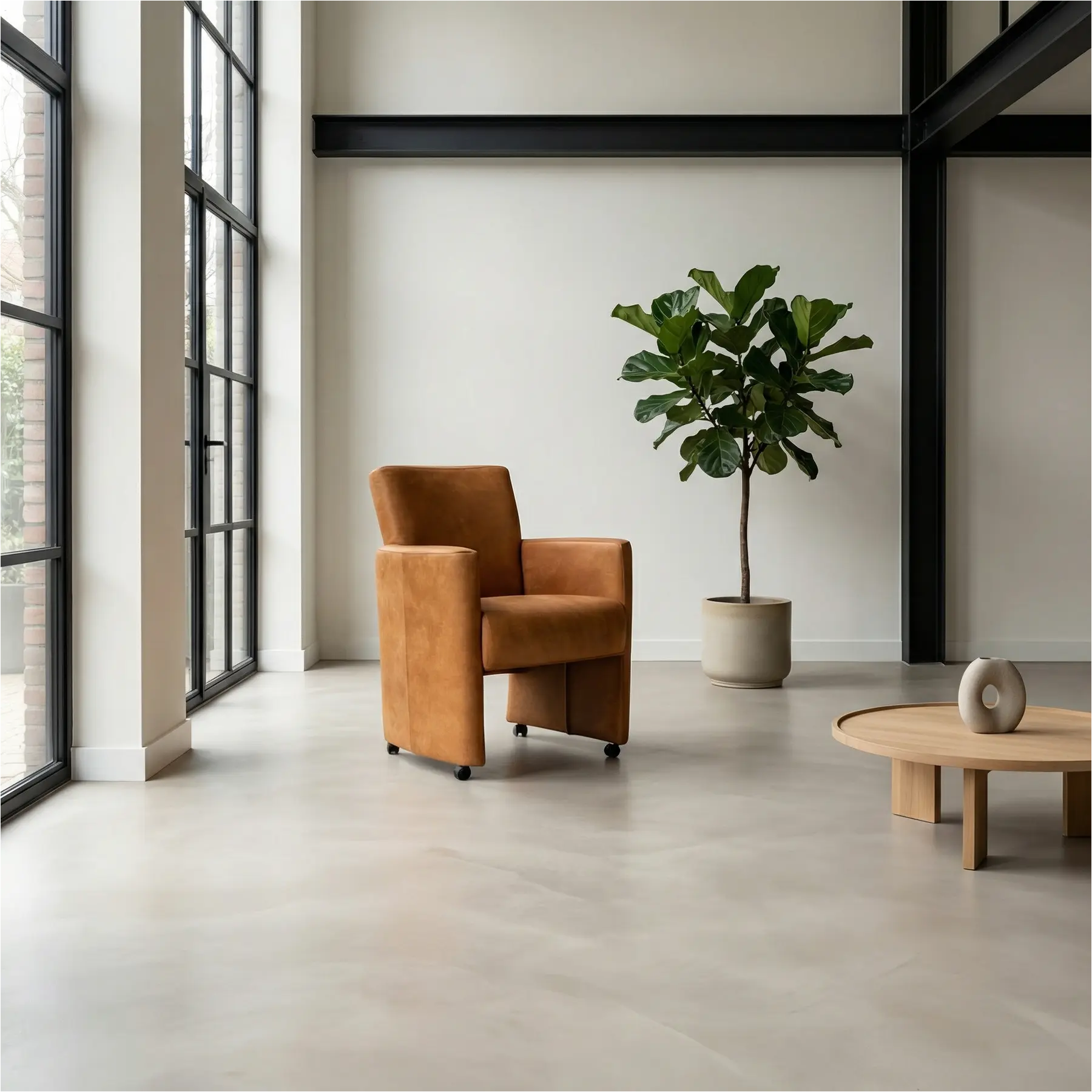 afbeelding van Leren eetkamerstoel Elegant - Kenia Cognac (cognac) - Met handgreep RVS