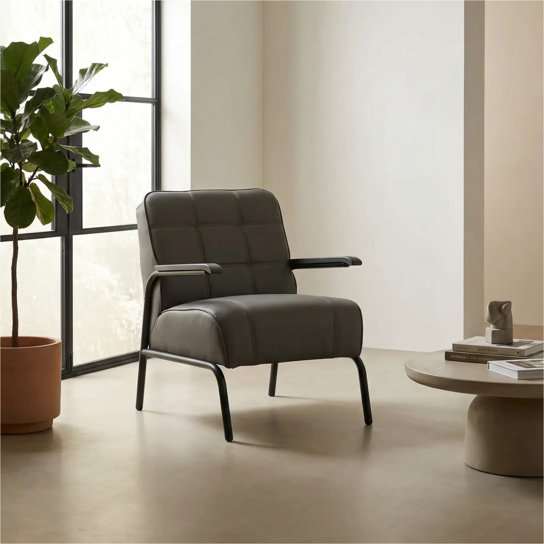 afbeelding van Leren fauteuil Ahead - Hermes Antracite (donkergrijs)