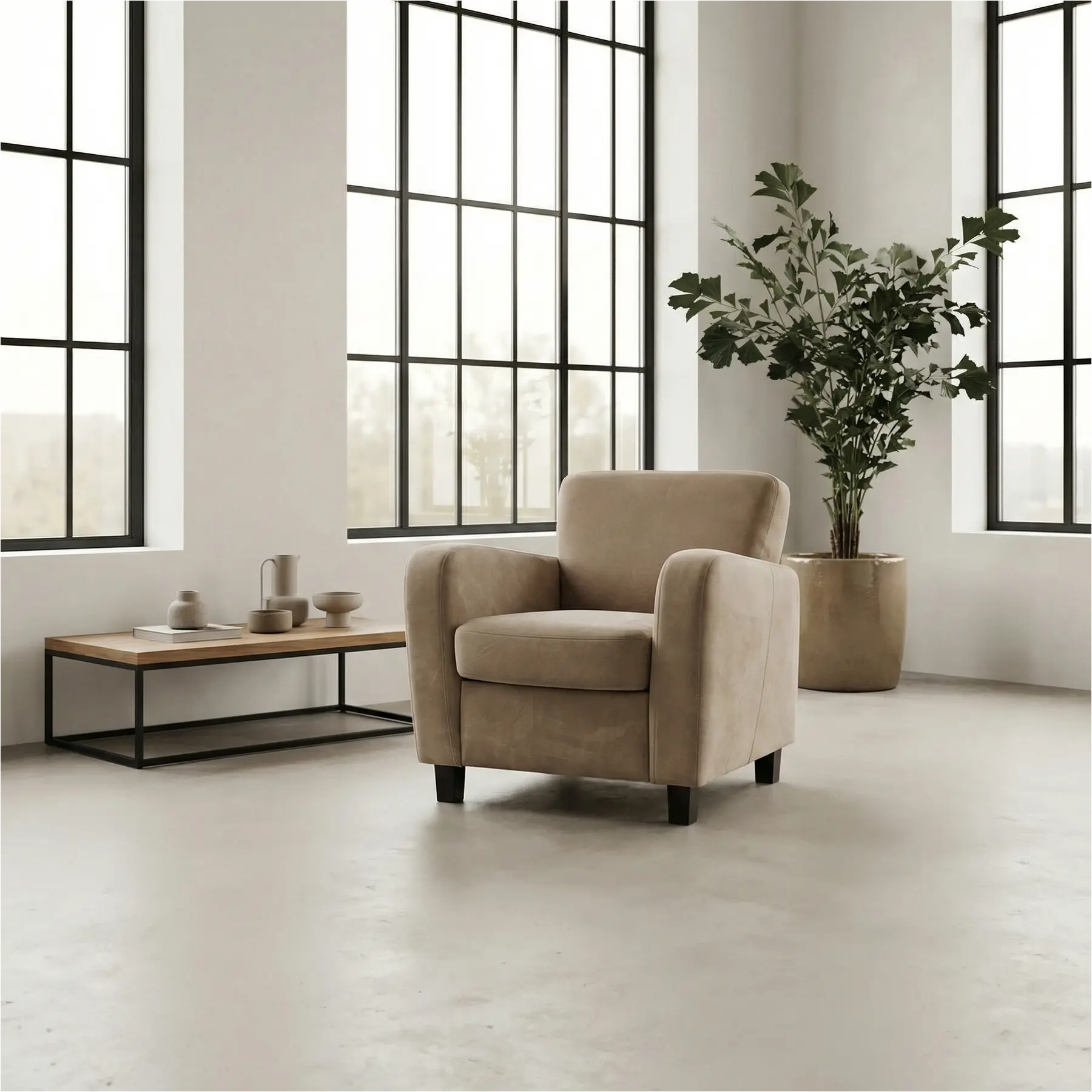 afbeelding van Leren fauteuil Believe - Kenia Leer Taupe - Hout zwart
