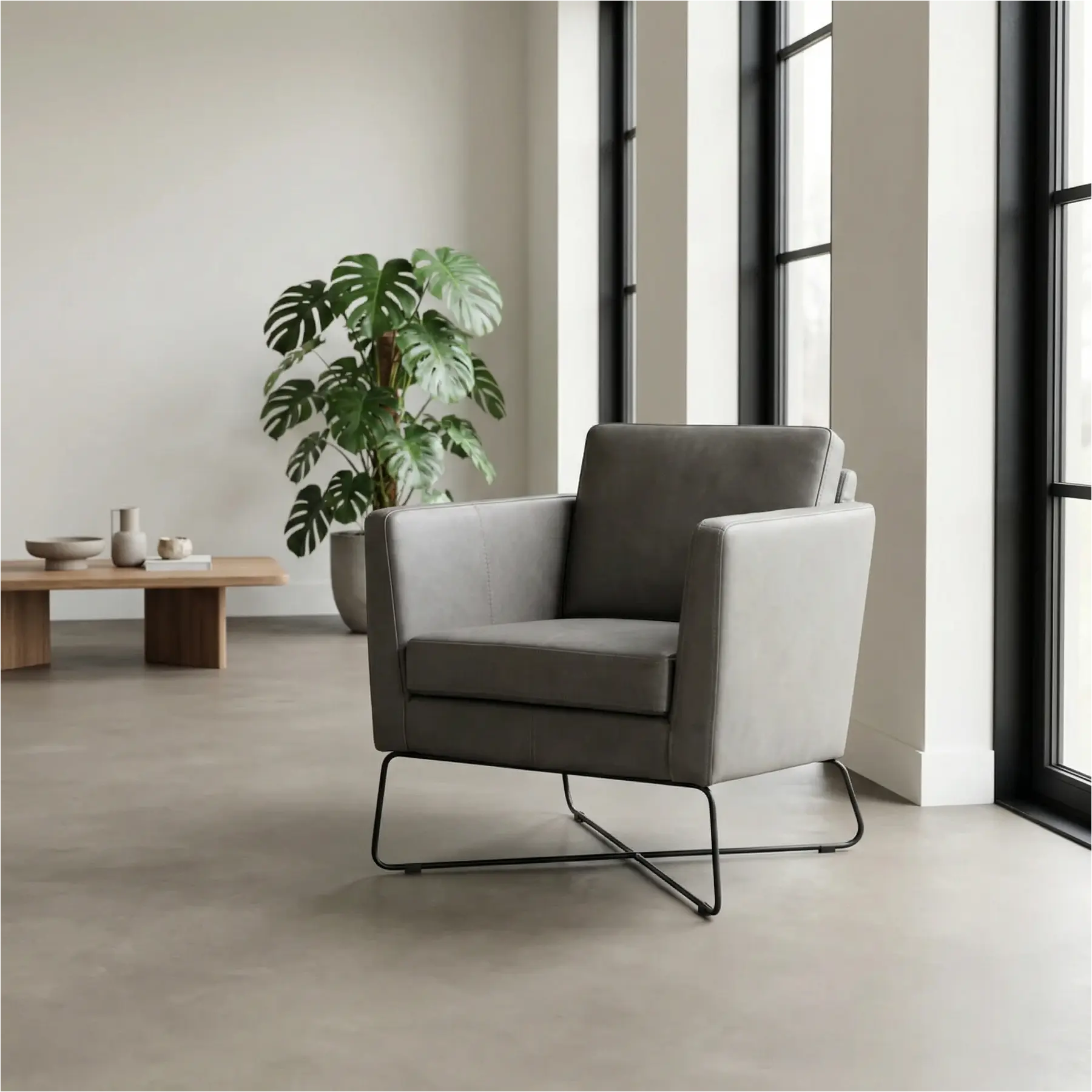 afbeelding van Leren fauteuil Crossover - Rancho Steel (grijs)