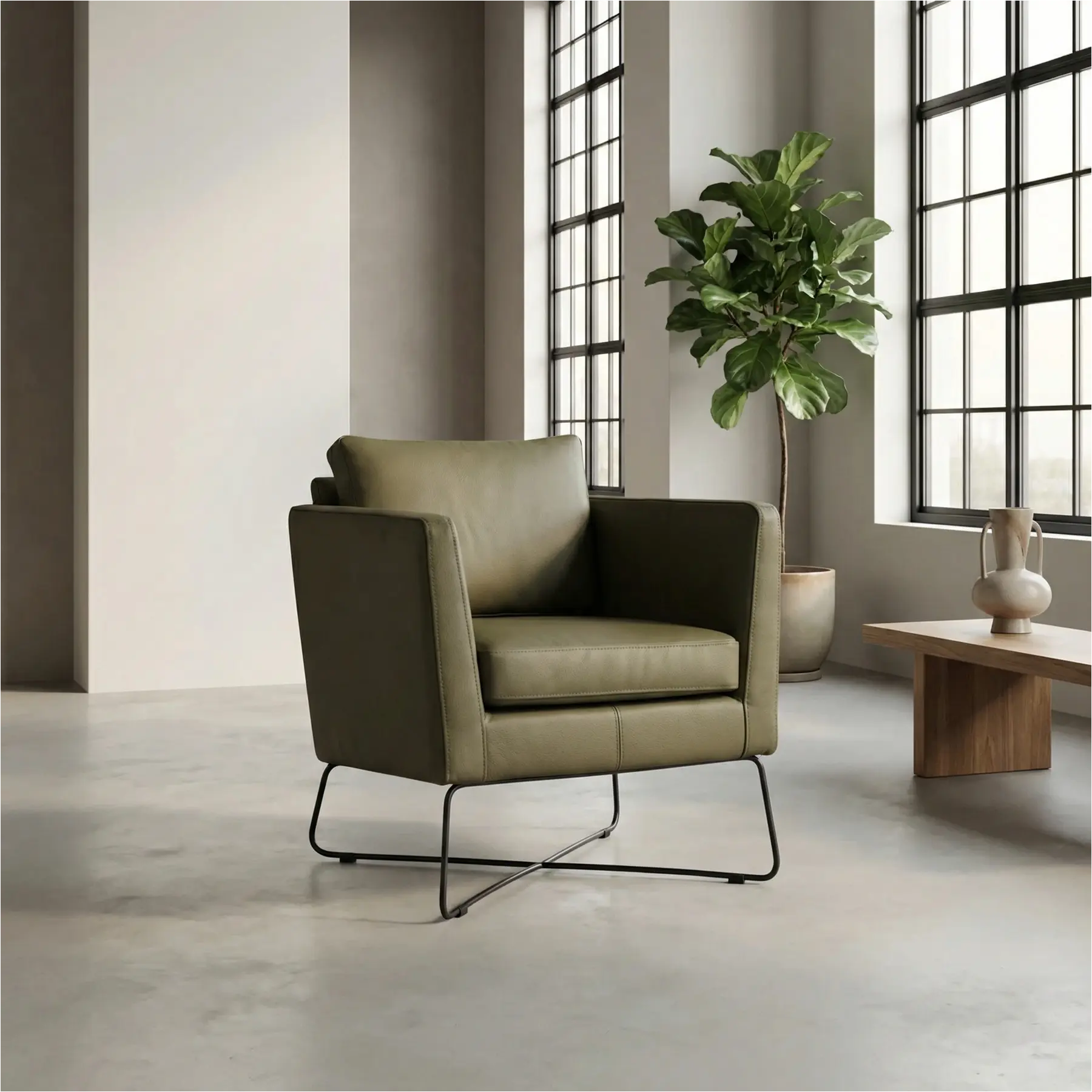 afbeelding van Leren fauteuil Crossover - Toledo Olive (olijf/goen)