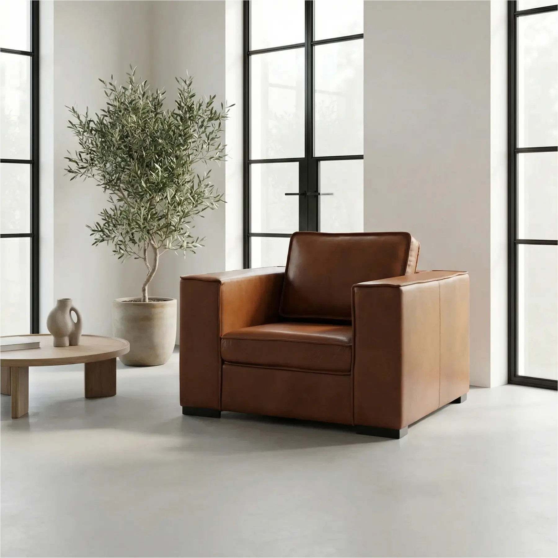 afbeelding van Leren fauteuil Fine - Granada Savannah (cognac) - Poten hout zwart