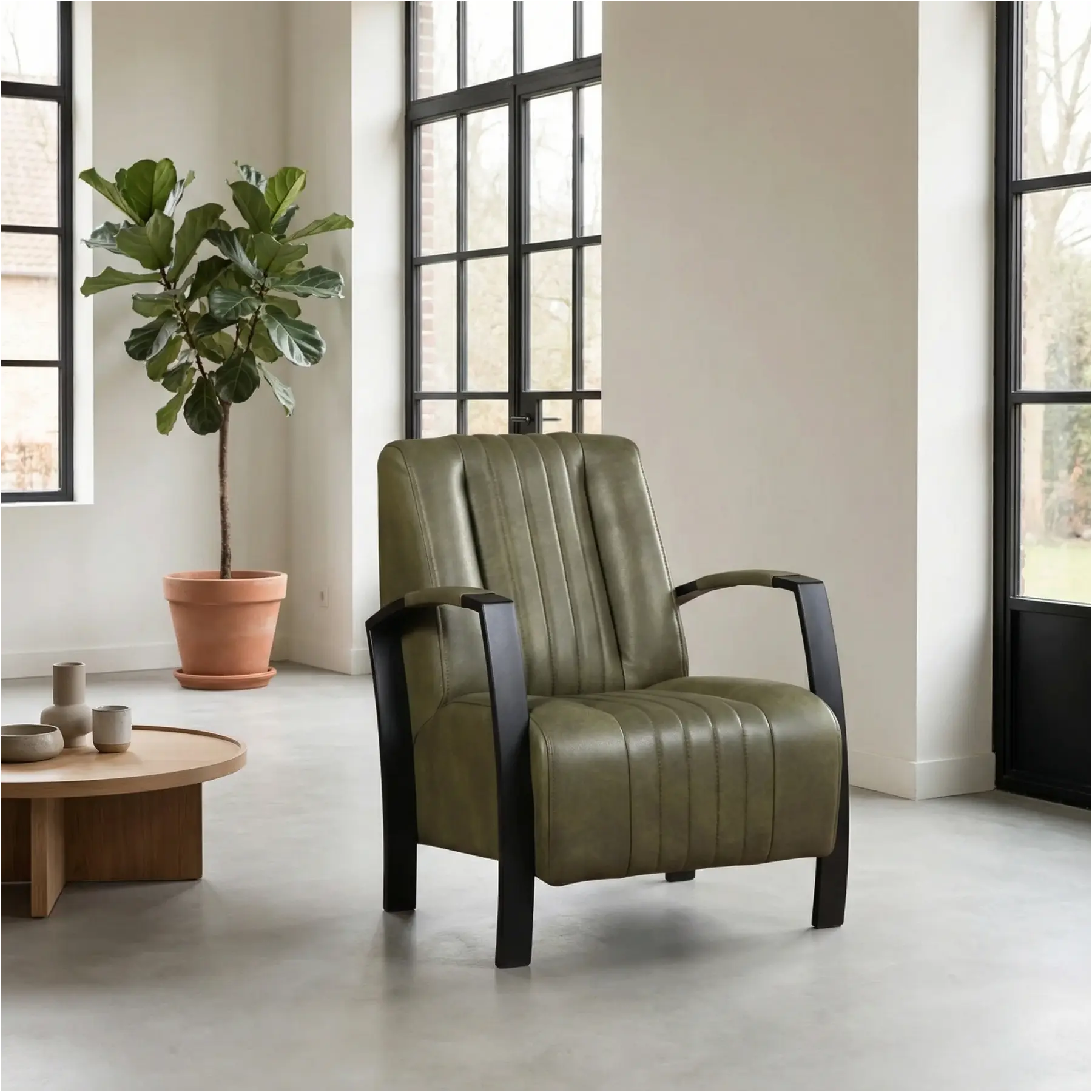 afbeelding van Leren fauteuil Glamour - Granada Moss (olijf/groen)