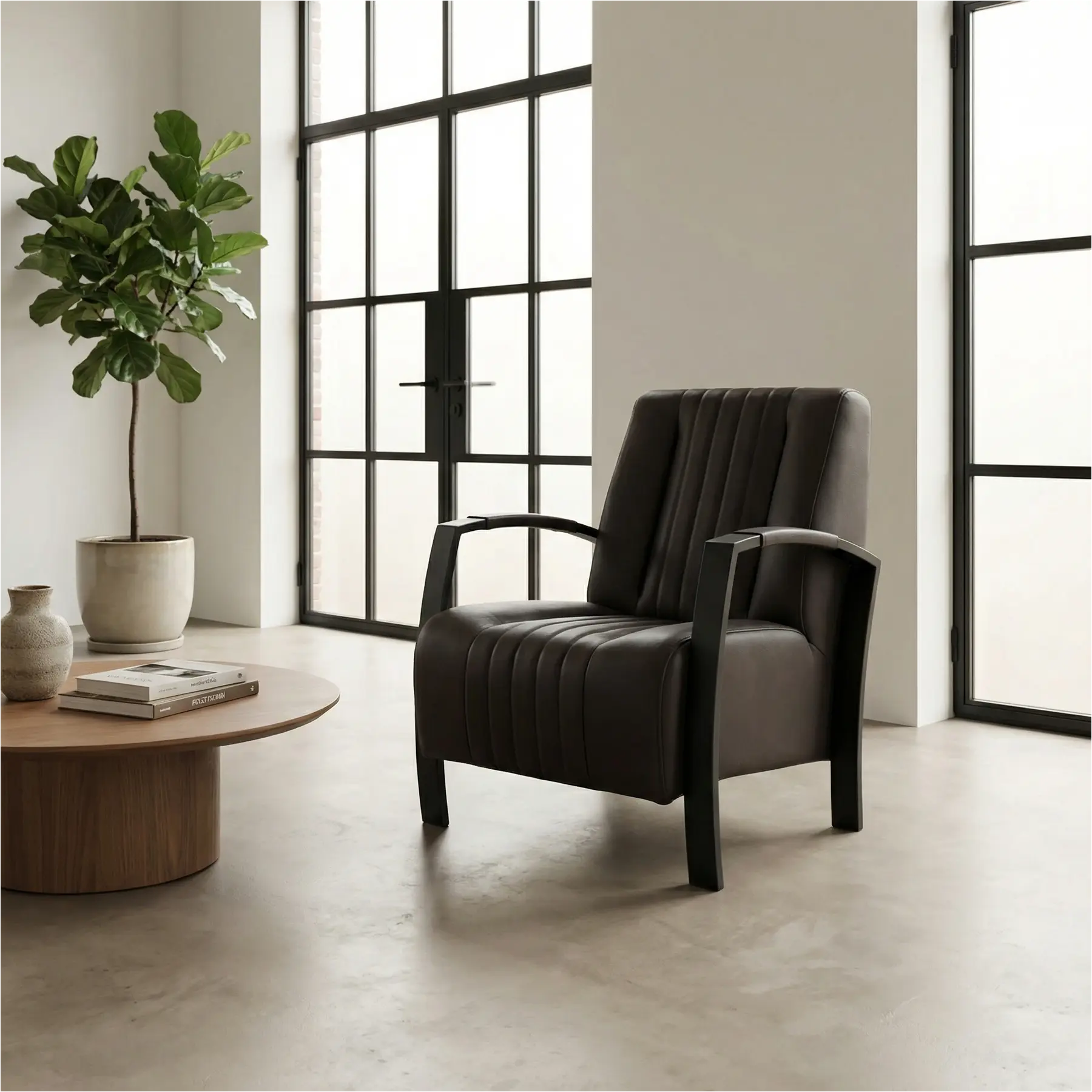 afbeelding van Leren fauteuil Glamour - Hermes Caffe (donkerbruin)