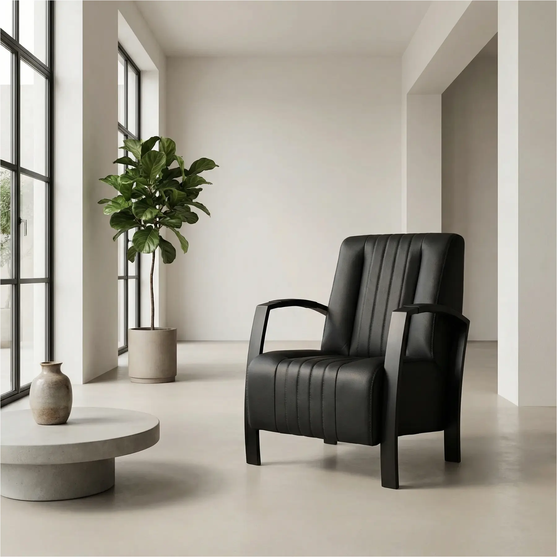 afbeelding van Leren fauteuil Glamour - Hermes Nero (zwart)