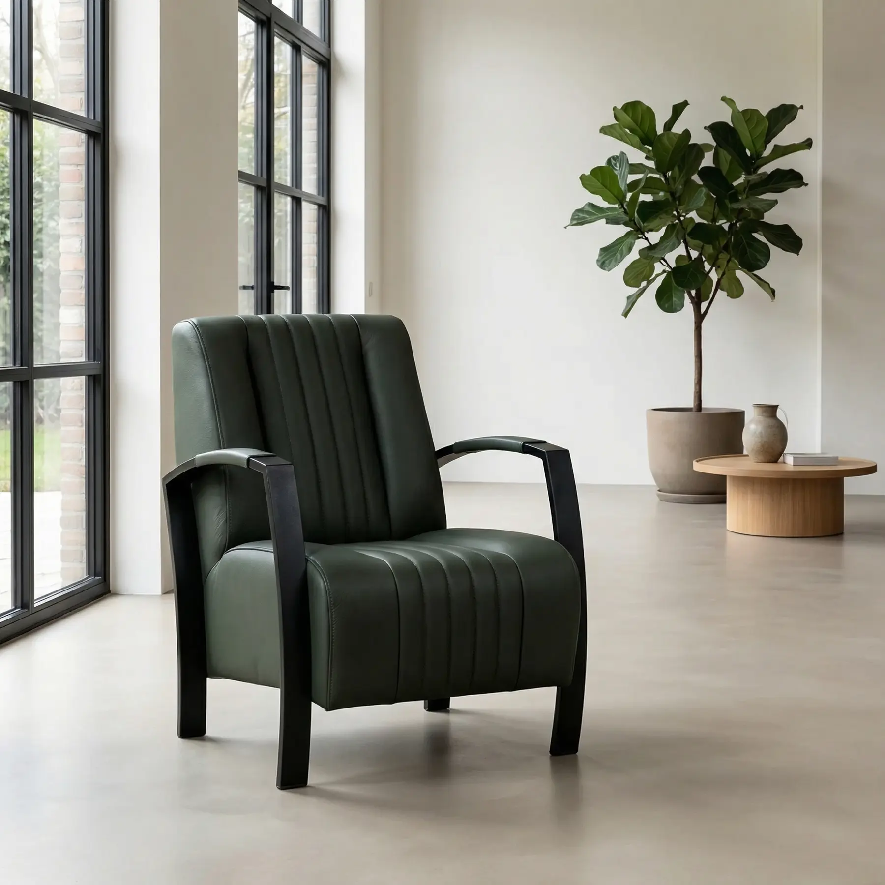 afbeelding van Leren fauteuil Glamour - Hermes Verde (donkergroen)