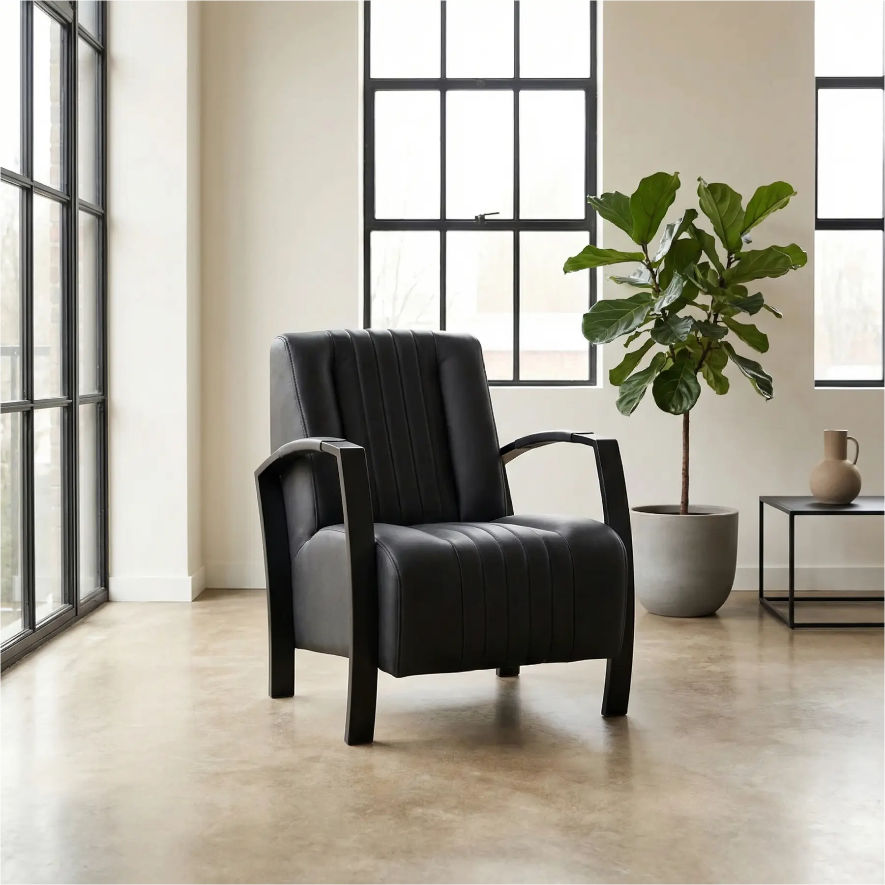 afbeelding van Leren fauteuil Glamour - Rancho Nero (zwart)