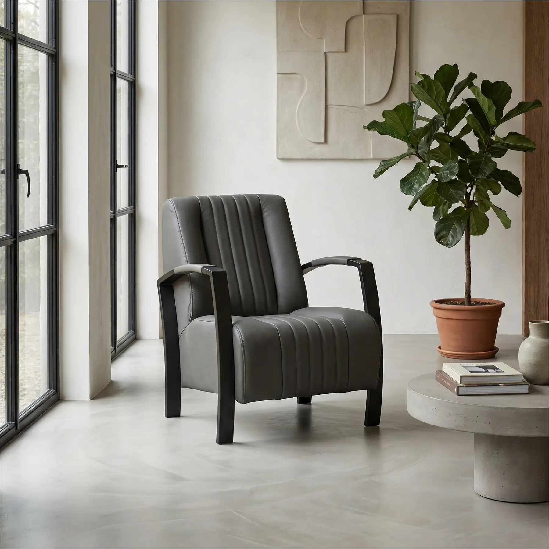 afbeelding van Leren fauteuil Glamour - Toledo Antracite (donkergrijs)