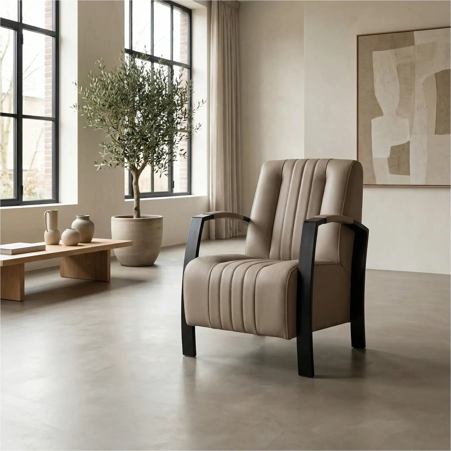 afbeelding van Leren fauteuil Glamour - Toledo Khaki (taupe/bruin)