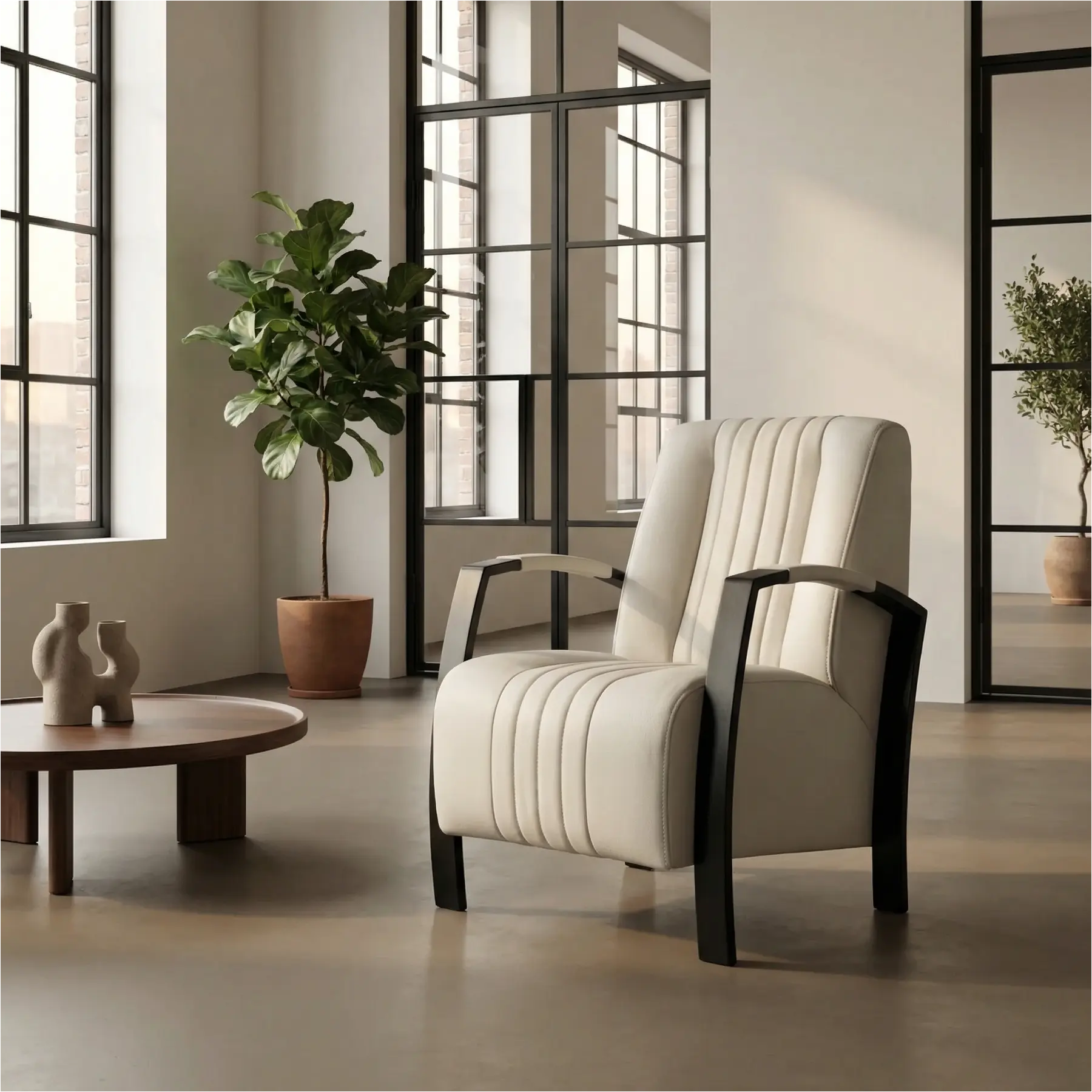 afbeelding van Leren fauteuil Glamour - Toledo Nebbia (crème)