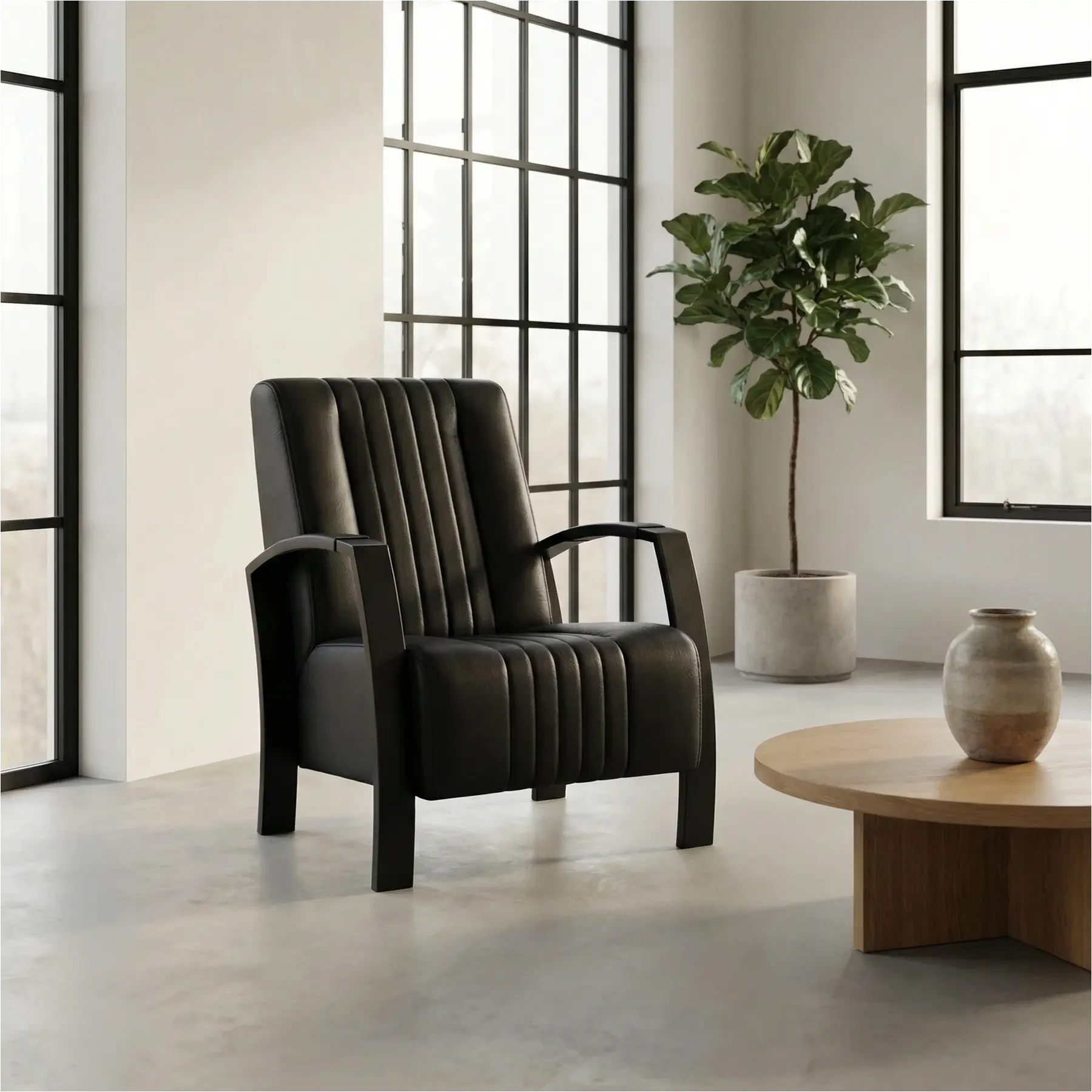 afbeelding van Leren fauteuil Glamour - Toledo Nero (zwart)