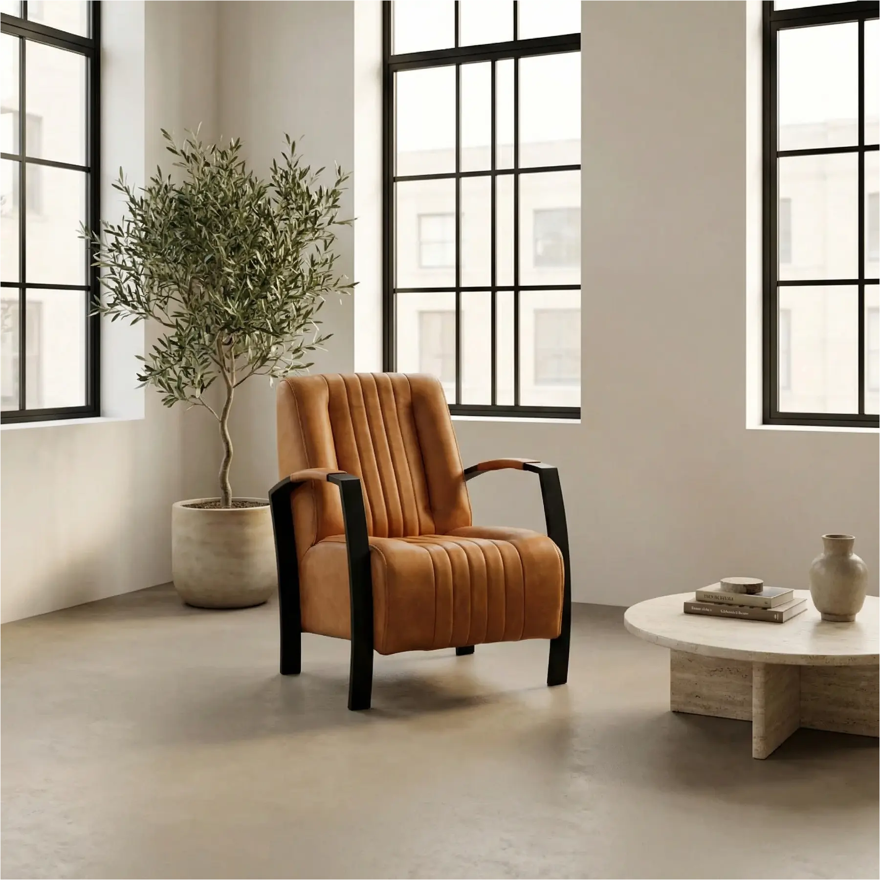 afbeelding van Leren fauteuil Glamour - Vintage Cognac (cognac)