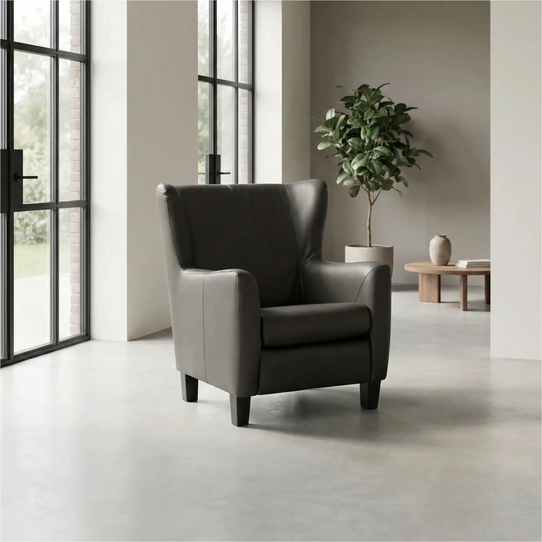 afbeelding van Leren fauteuil Hug - Toledo Antracite (donkergrijs) - Poten hout zwart