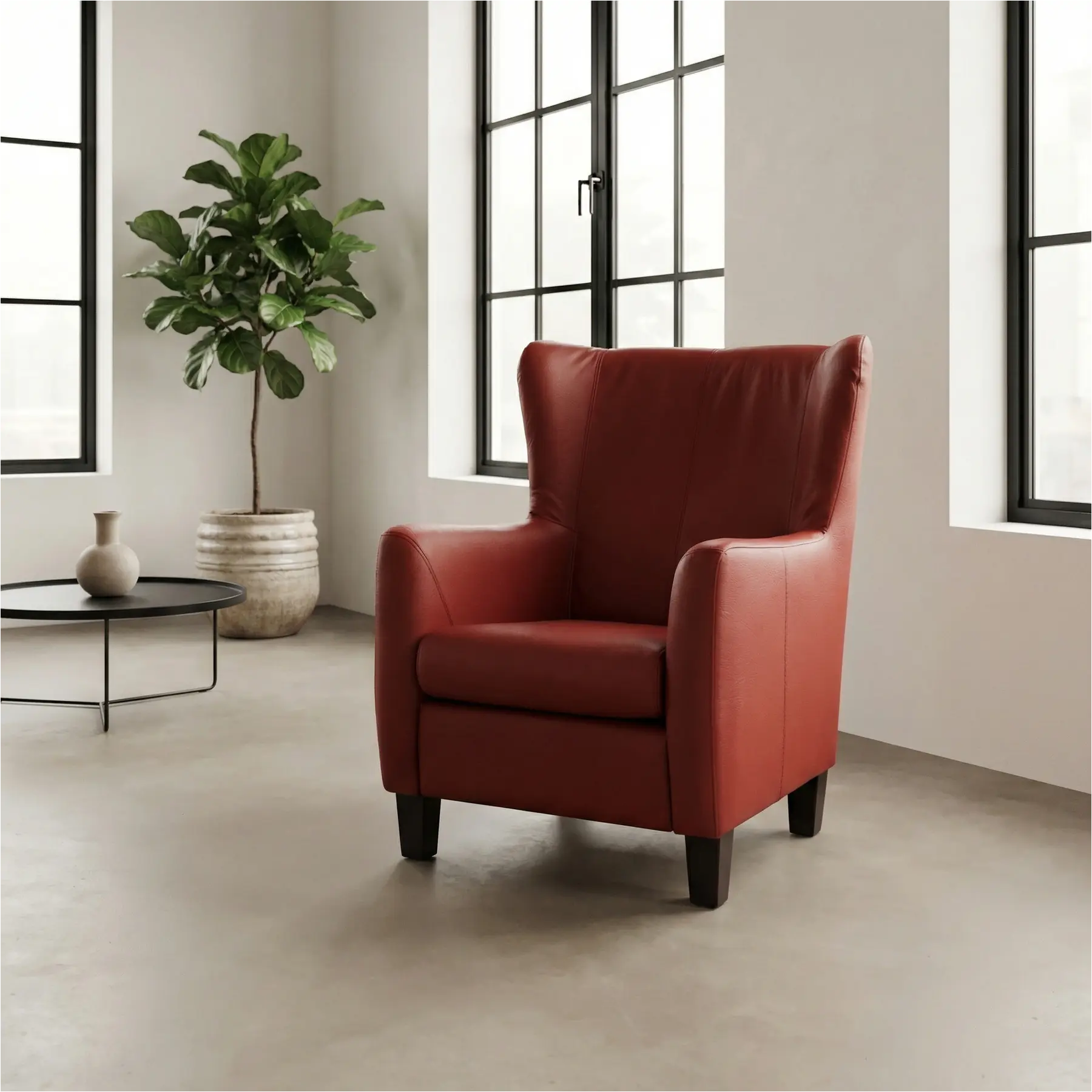 afbeelding van Leren fauteuil Hug - Toledo Red (rood) - Poten hout zwart