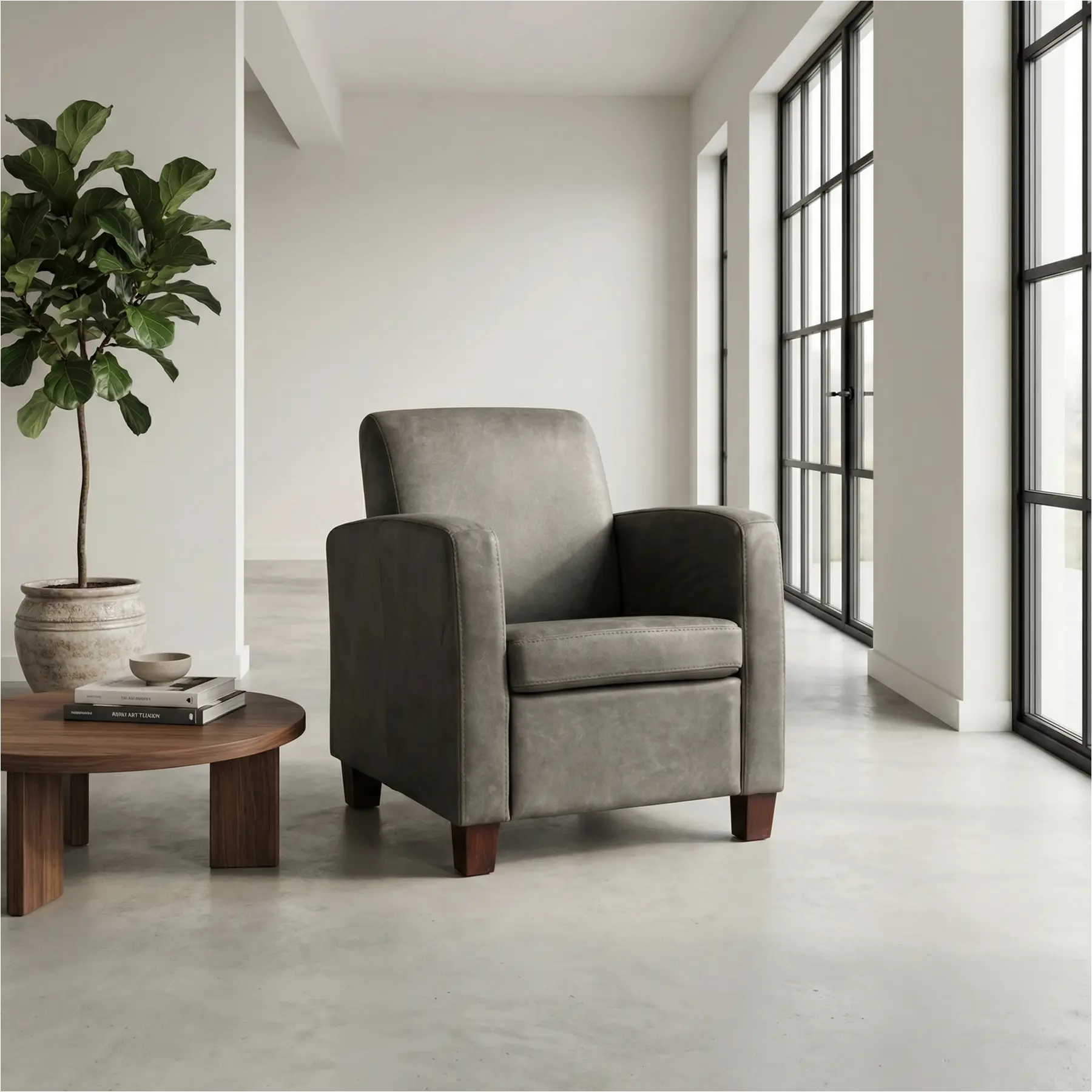 afbeelding van Leren fauteuil Joy - Kenia Antracite (grijs) - Poten hout zwart