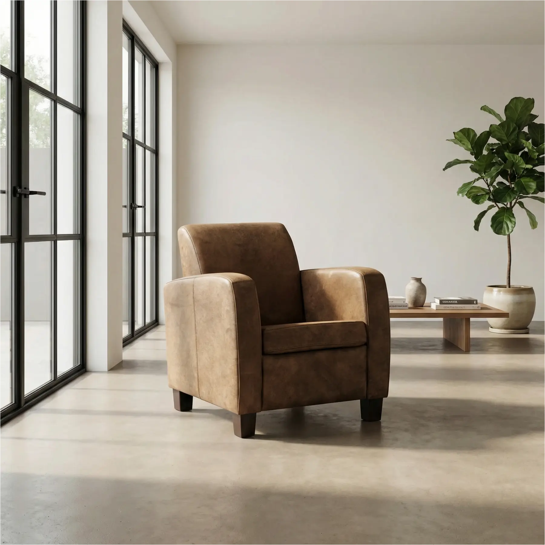 afbeelding van Leren fauteuil Joy - Kenia Brown (bruin) - Poten hout bruin