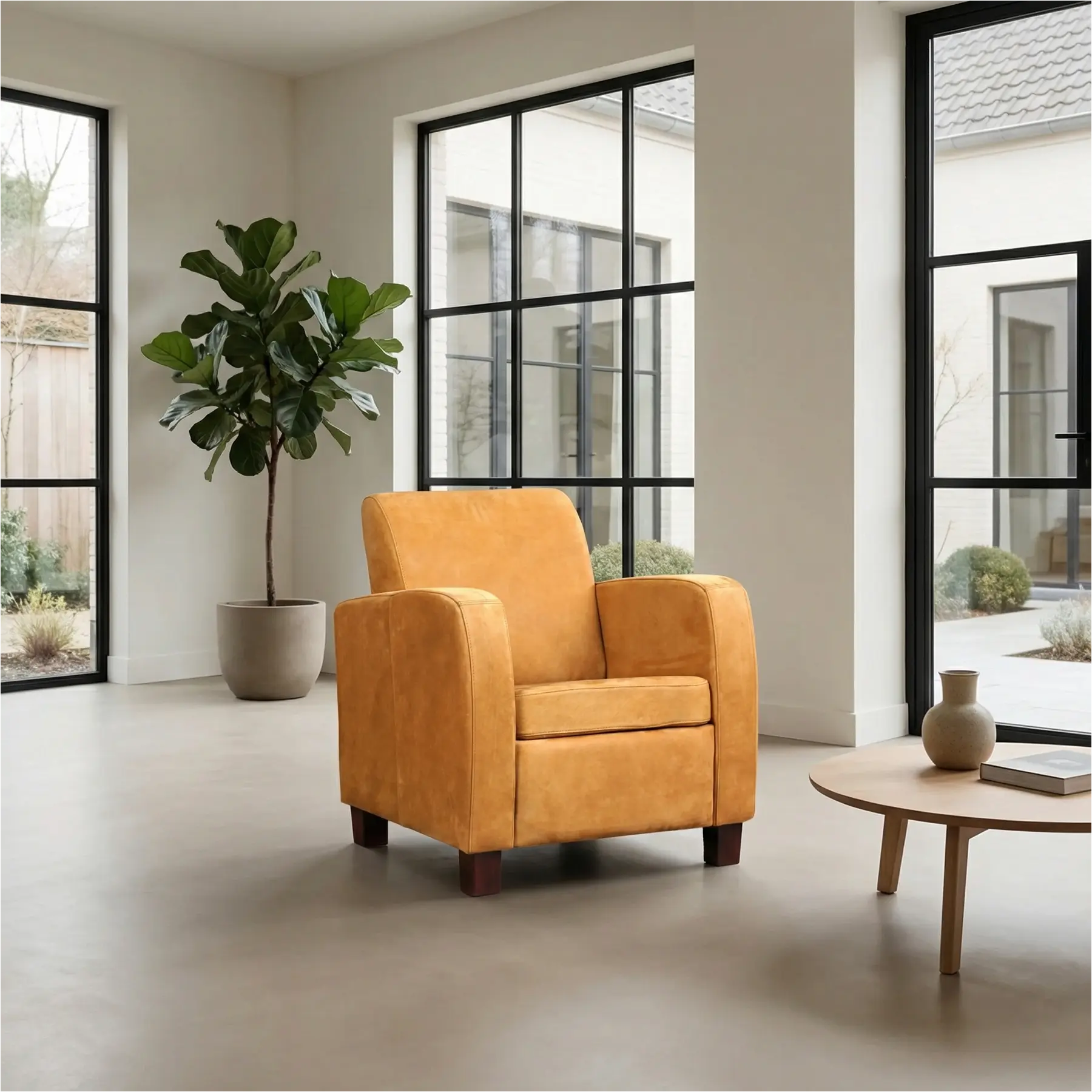 afbeelding van Leren fauteuil Joy - Kenia Cognac (cognac) - Poten hout zwart