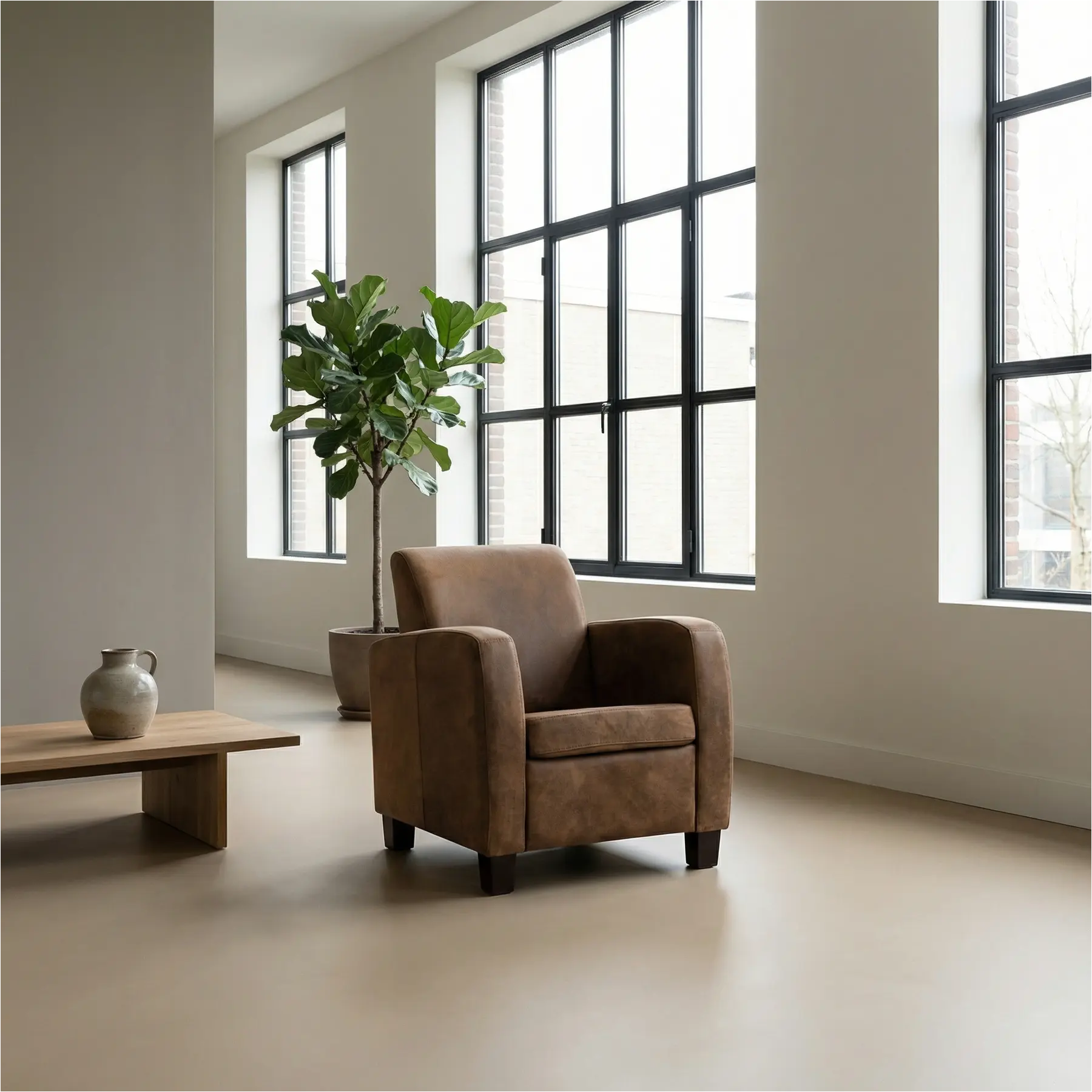 afbeelding van Leren fauteuil Joy - Kenia Brown (bruin) - Poten hout bruin