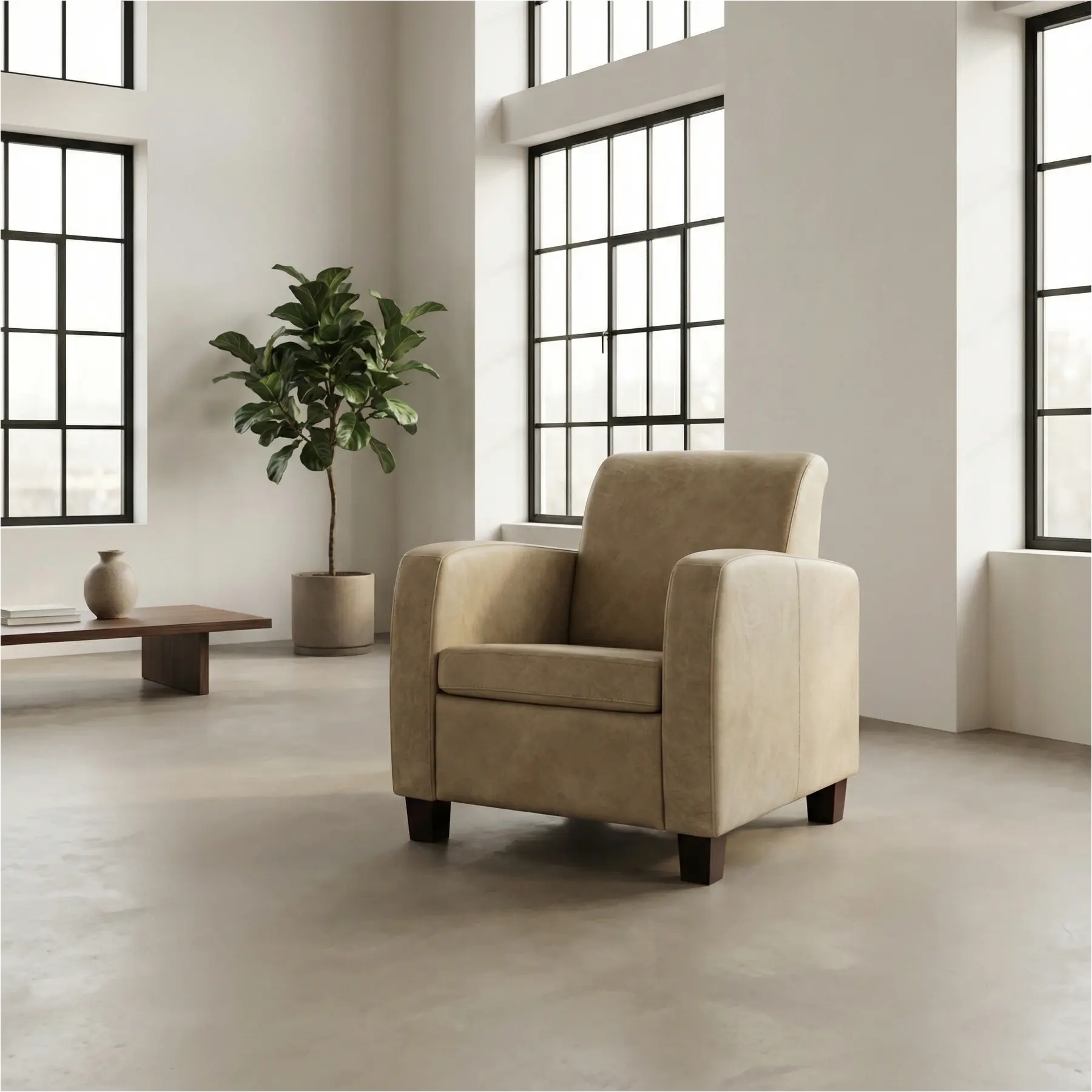 afbeelding van Leren fauteuil Joy - Kenia Taupe (taupe/bruin) - Poten hout zwart