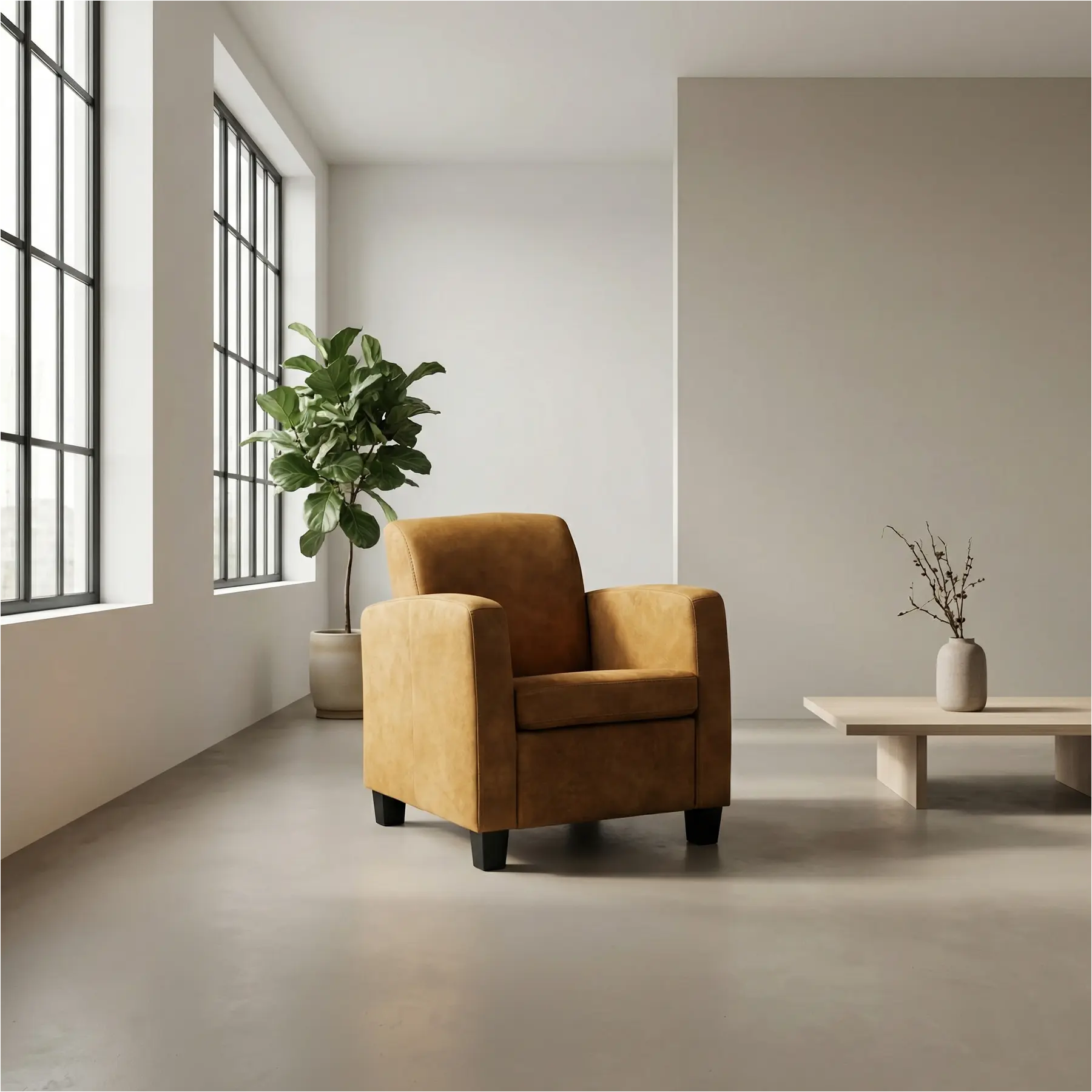 afbeelding van Leren fauteuil Joy - Kenia Walnut (cognac) - Poten hout bruin