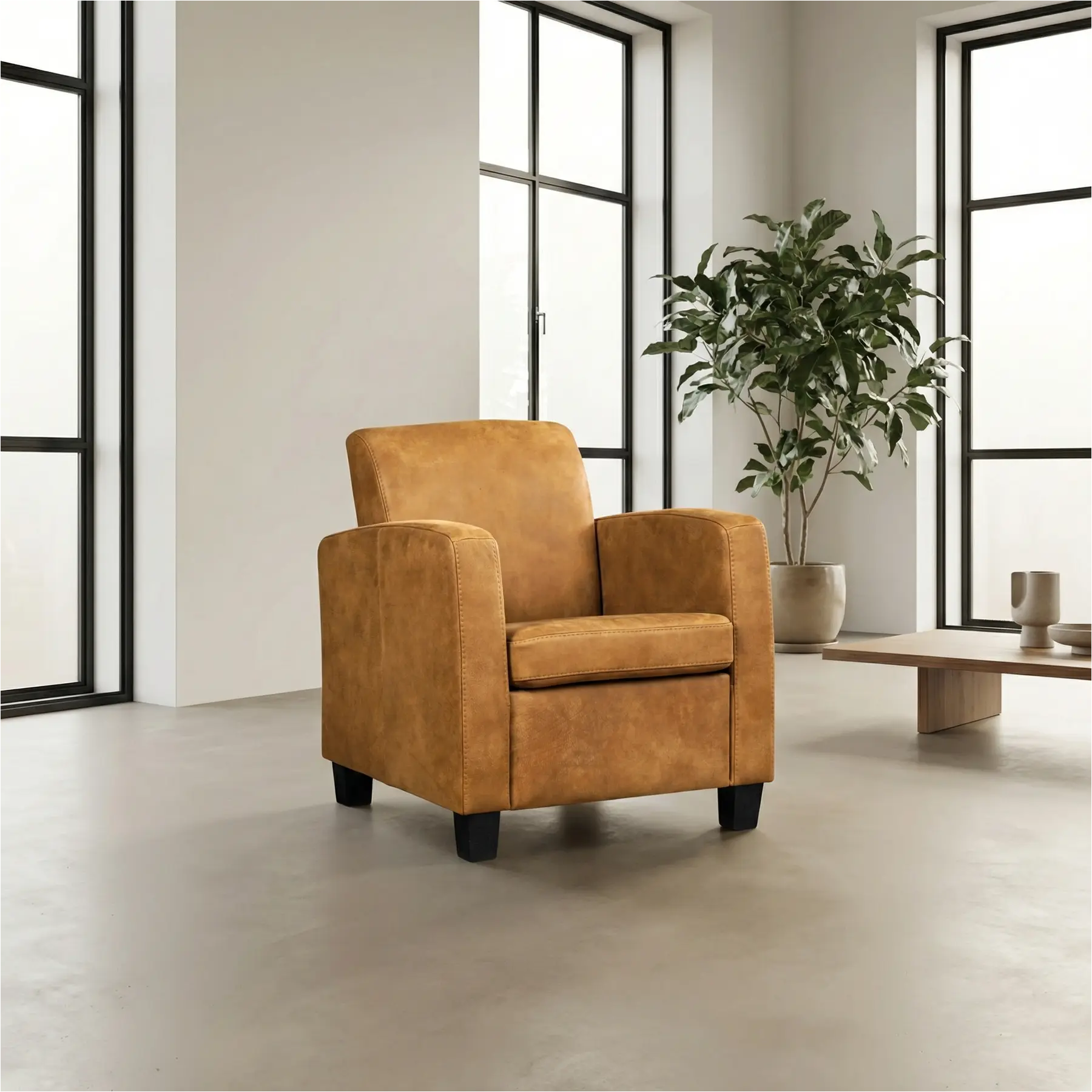 afbeelding van Leren fauteuil Joy - Kenia Walnut (cognac) - Poten hout zwart