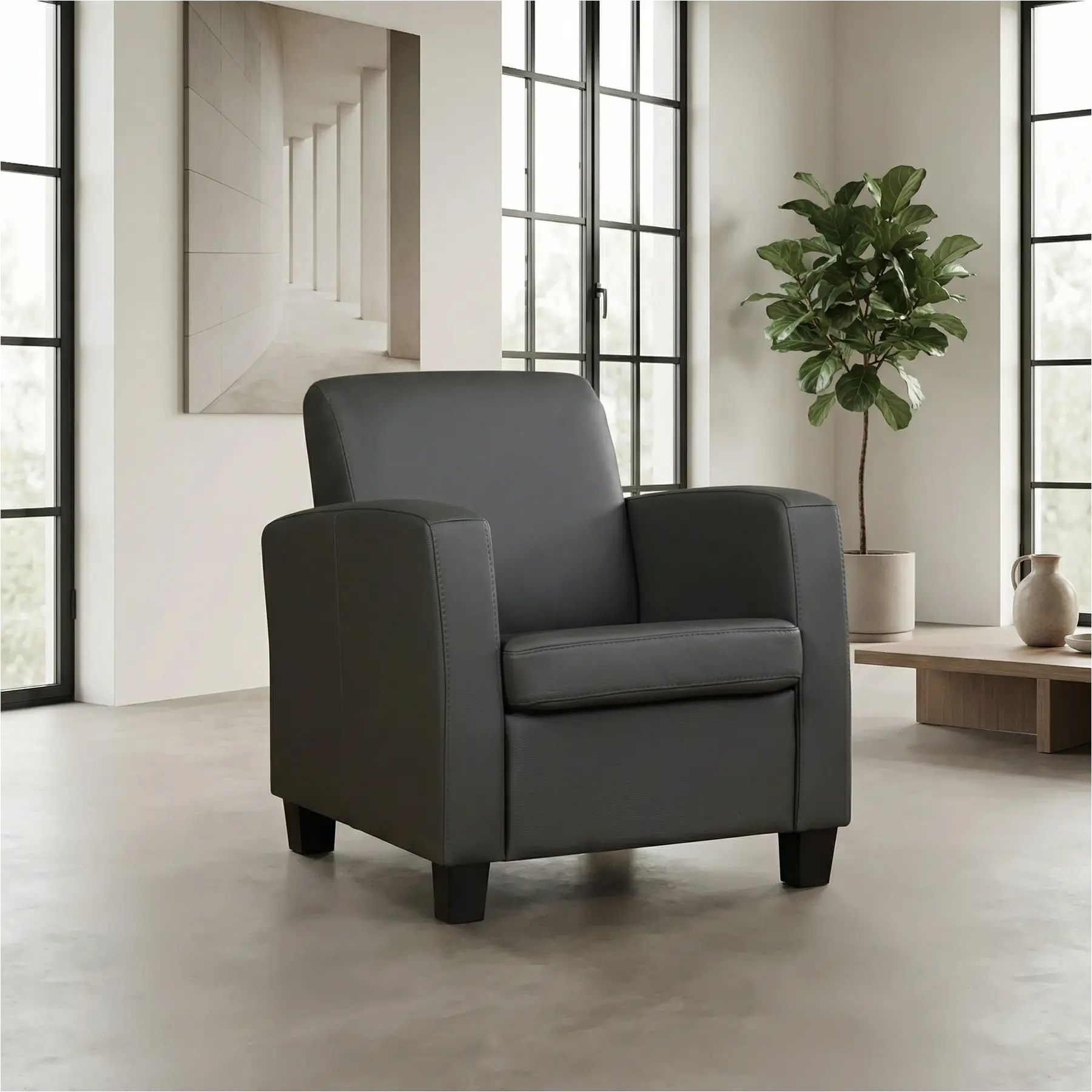 afbeelding van Leren fauteuil Joy - Toledo Antracite (donkergrijs) - Poten hout zwart