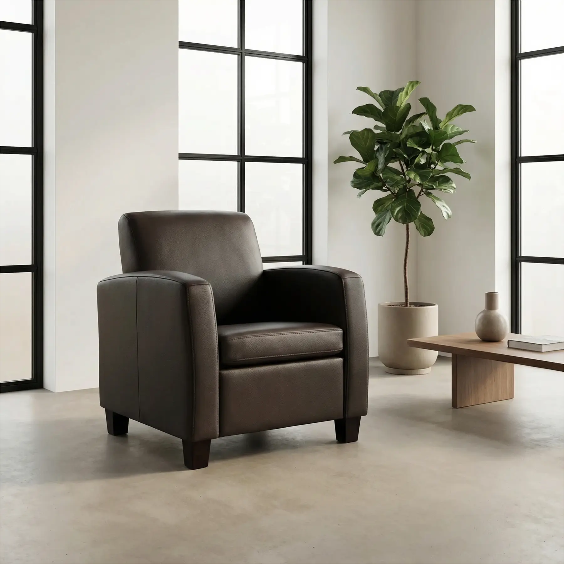 afbeelding van Leren fauteuil Joy - Toledo Caffe (donkerbruin) - Poten hout zwart