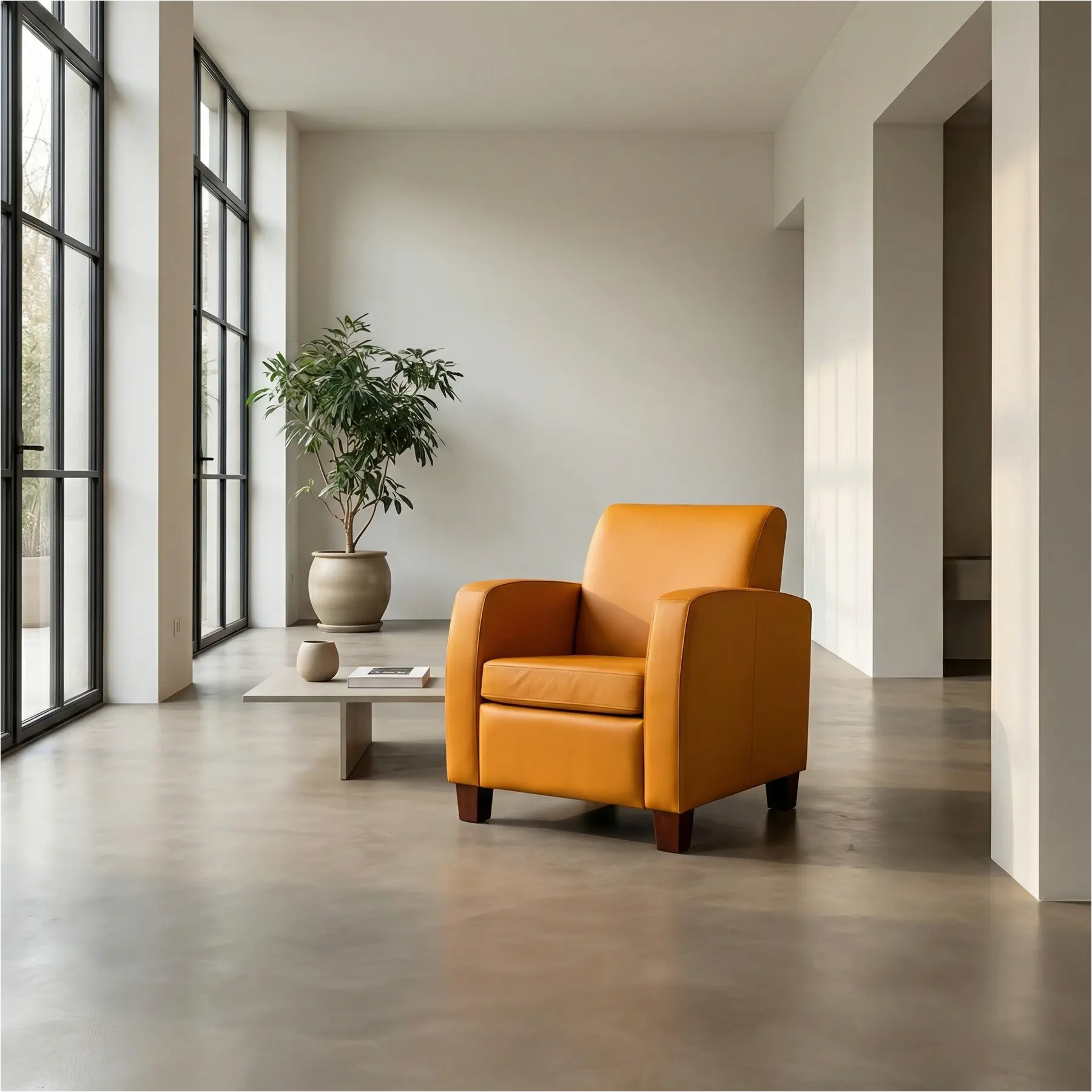 afbeelding van Leren fauteuil Joy - Toledo Leem (geel/bruin) - Poten hout zwart